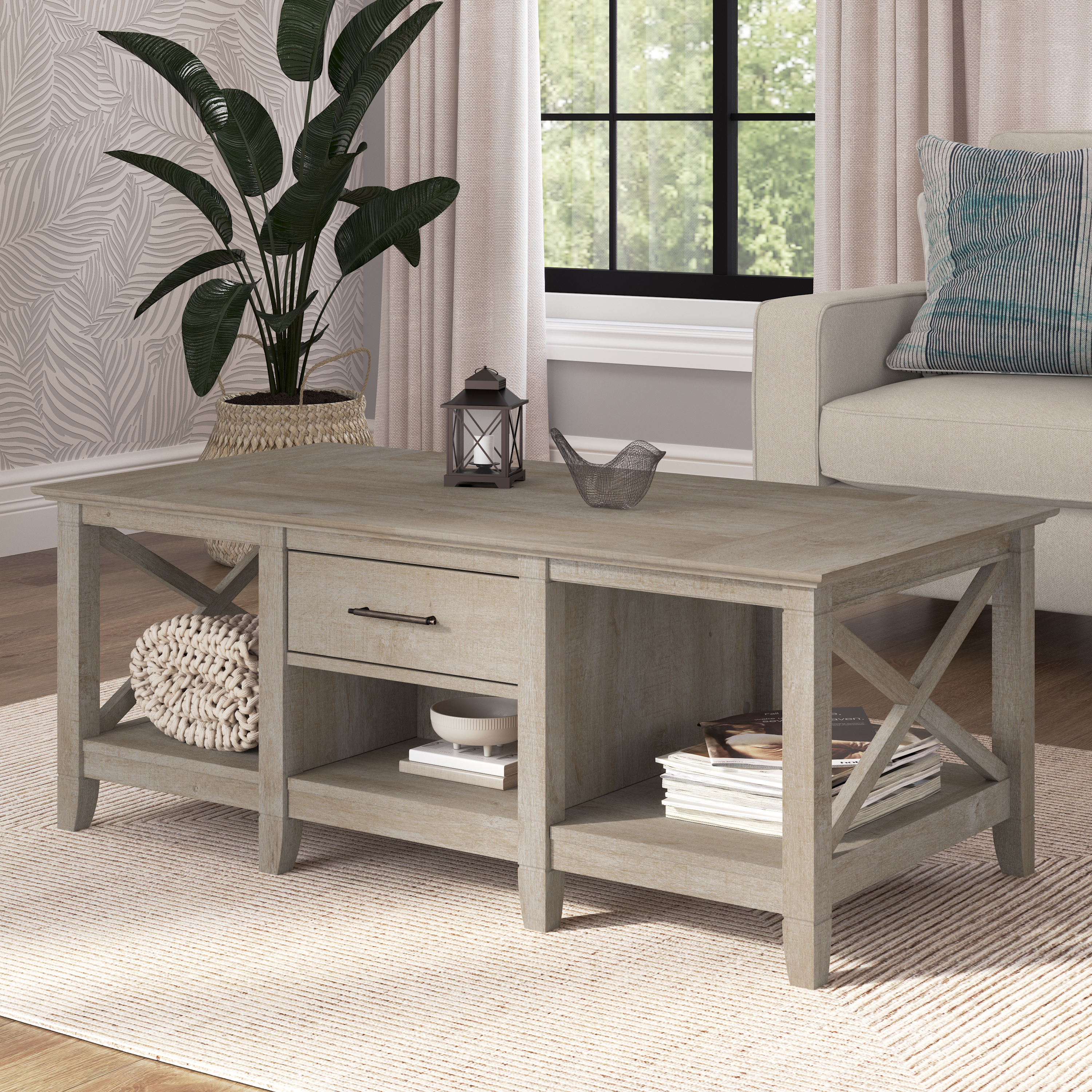 Shop Bush Furniture Key West Coffee Table with Storage 01 KWT148WG-03 #color_washed gray
