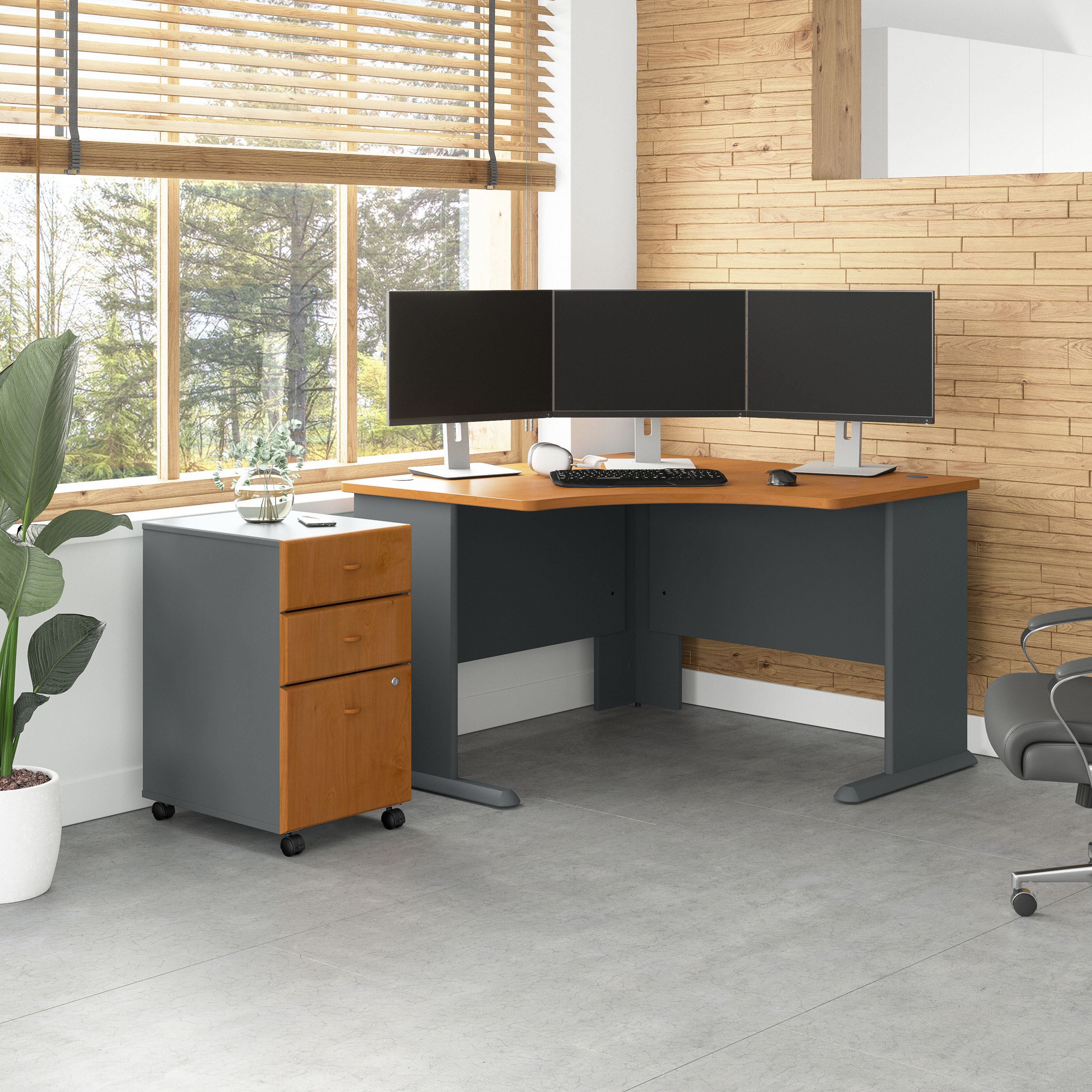 Shop Bush Business Furniture Series A 48W Corner Desk with Mobile File Cabinet 01 SRA035NCSU #color_natural cherry/slate