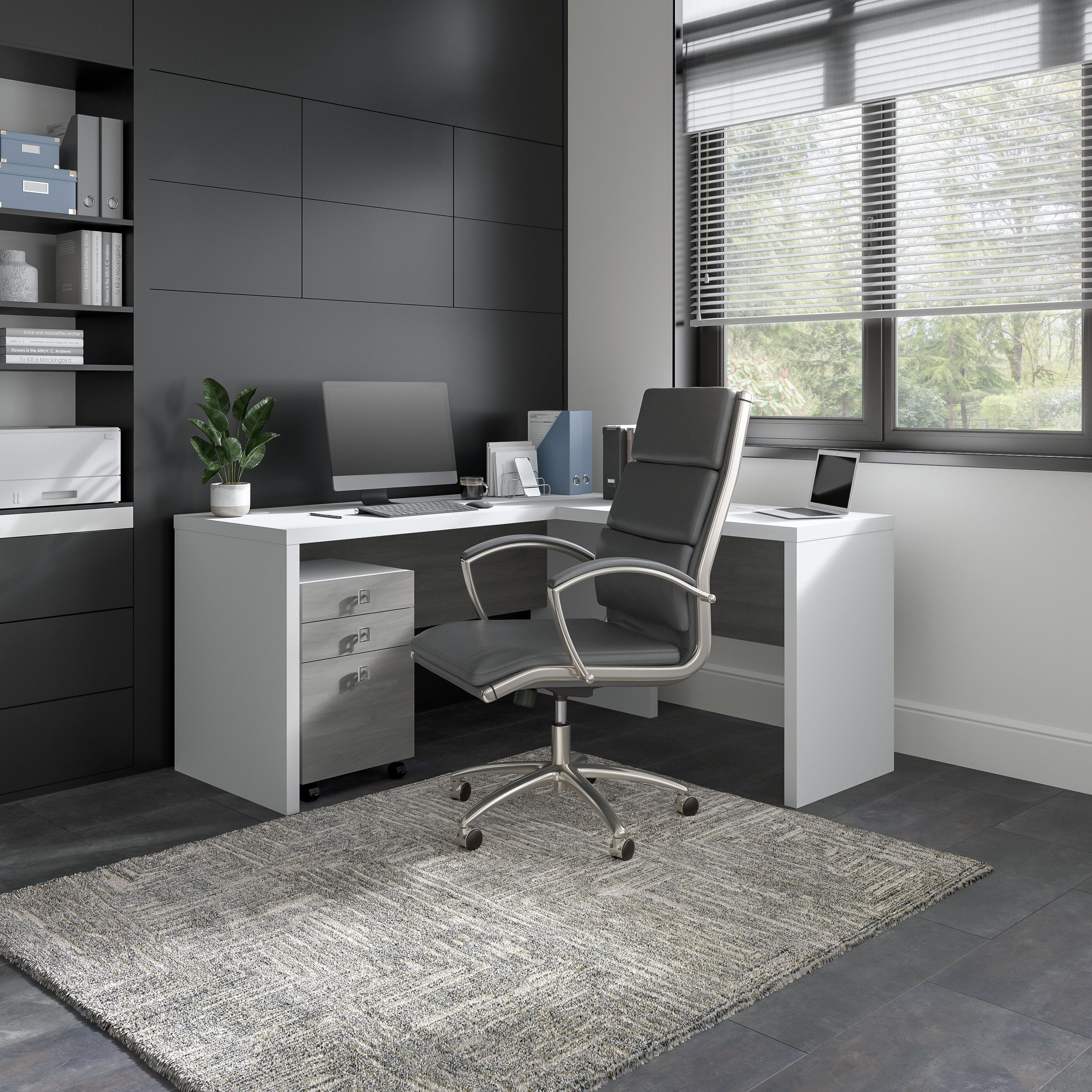 Shop Bush Business Furniture Echo L Shaped Desk with Mobile File Cabinet 01 ECH008WHMG #color_pure white/modern gray