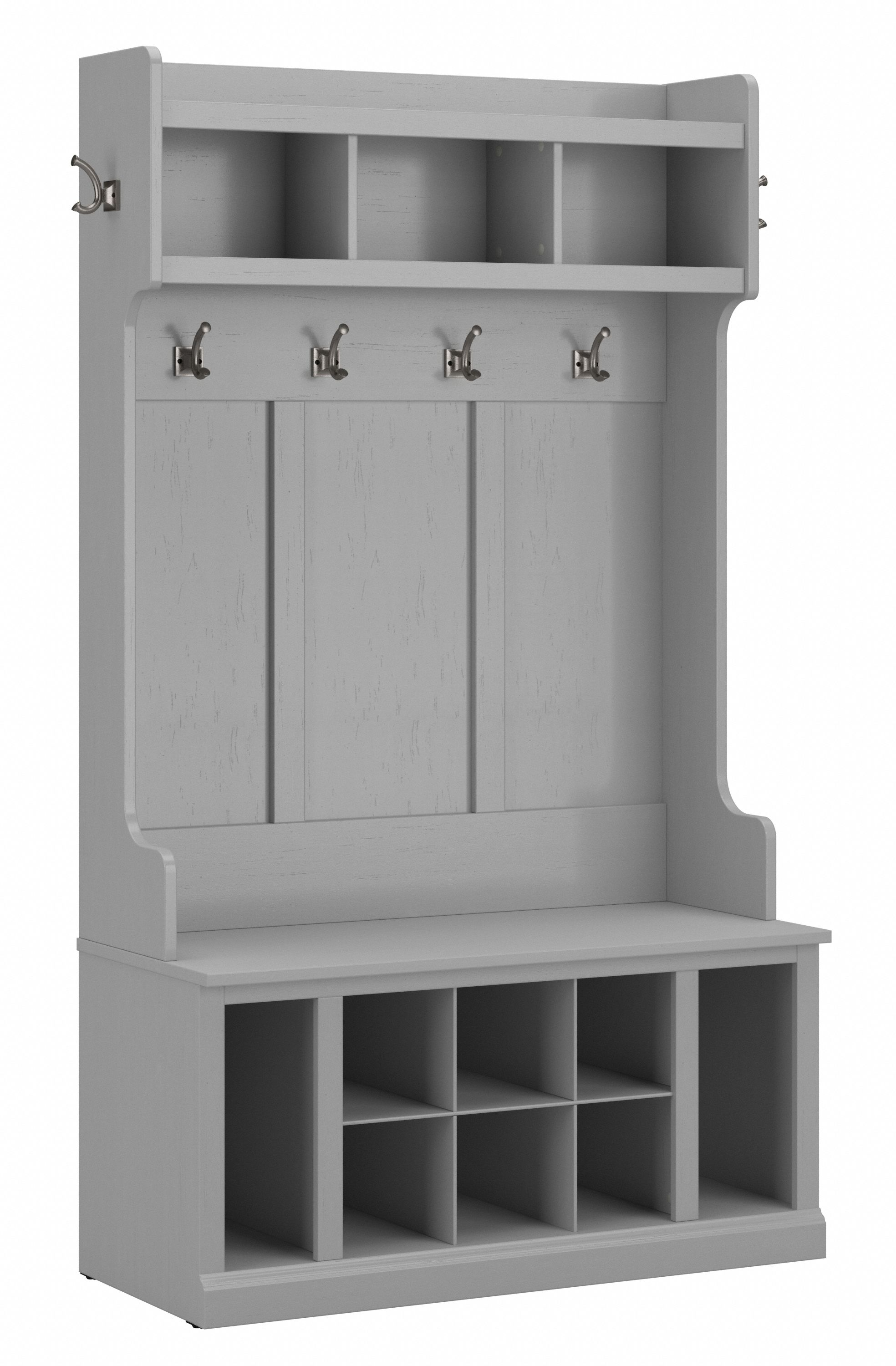 Shop Bush Furniture Woodland 40W Hall Tree and Shoe Storage Bench with Shelves 02 WDL002CG #color_cape cod gray