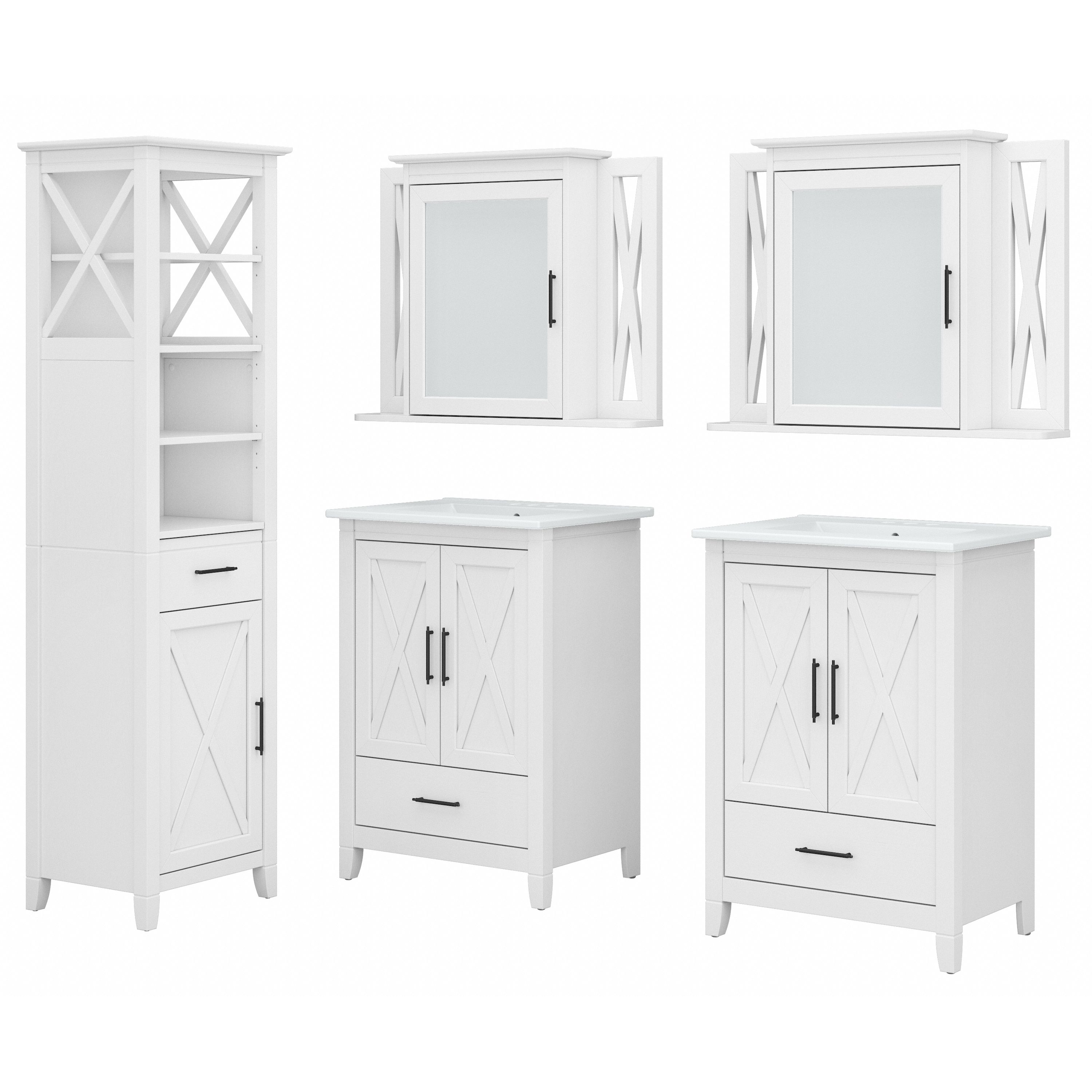 Shop Bush Furniture Key West 48W Double Vanity Set with Sinks, Medicine Cabinets and Linen Tower 02 KWS043WAS #color_white ash