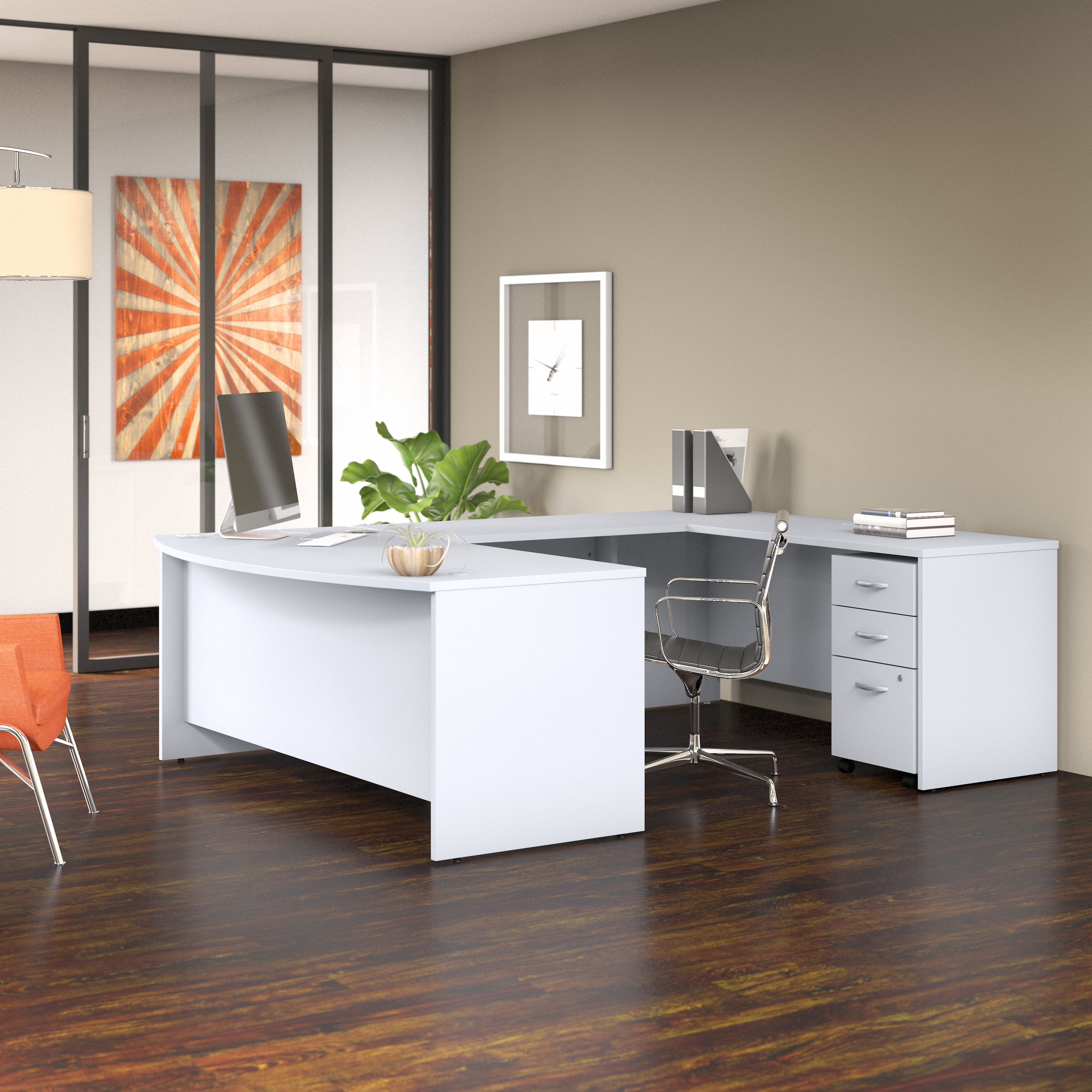 Shop Bush Business Furniture Studio C 72W x 36D U Shaped Desk with Mobile File Cabinet 01 STC004WHSU #color_white