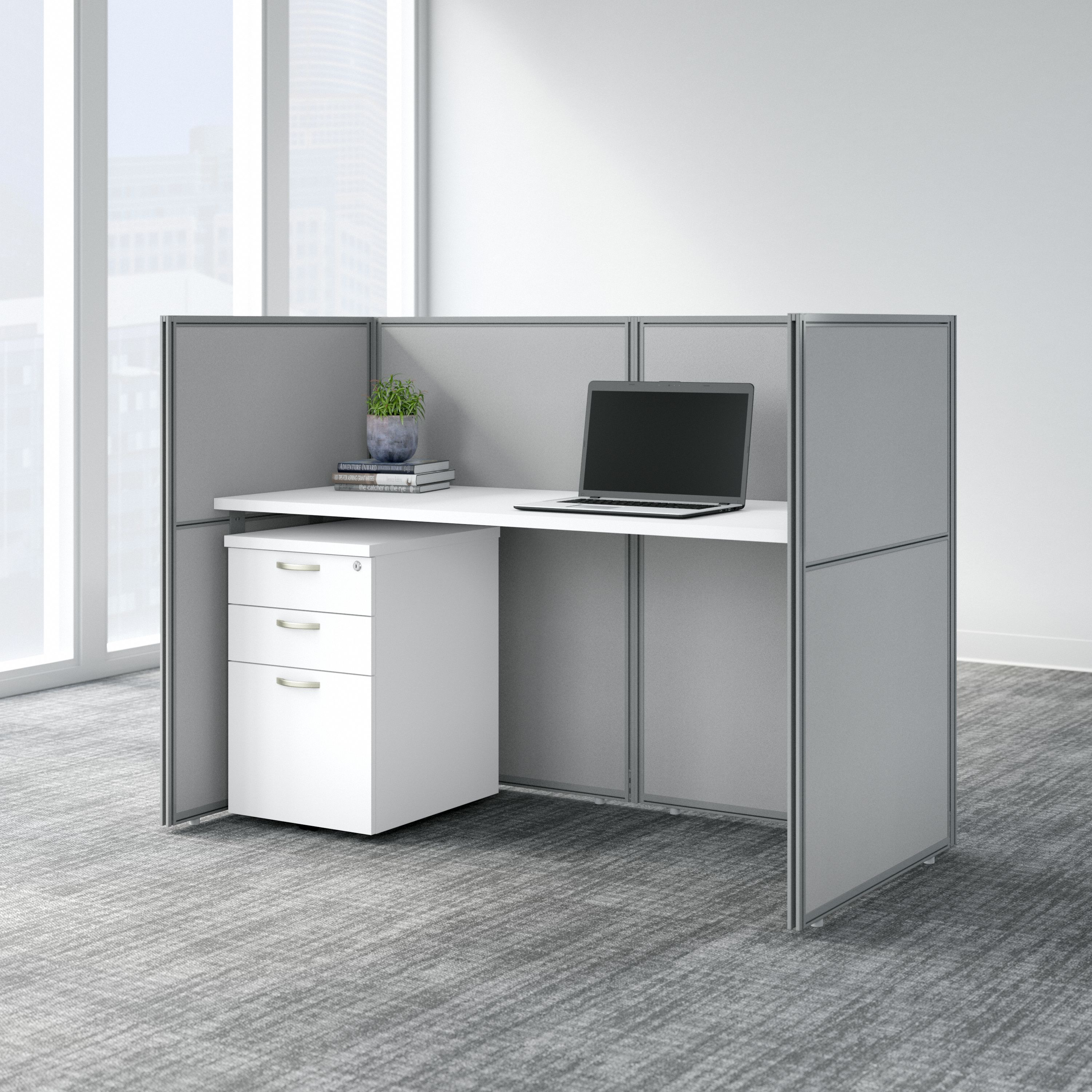 Shop Bush Business Furniture Easy Office 60W Cubicle Desk with File Cabinet and 45H Closed Panels Workstation 01 EOD260SWH-03K #color_pure white/silver gray fabric