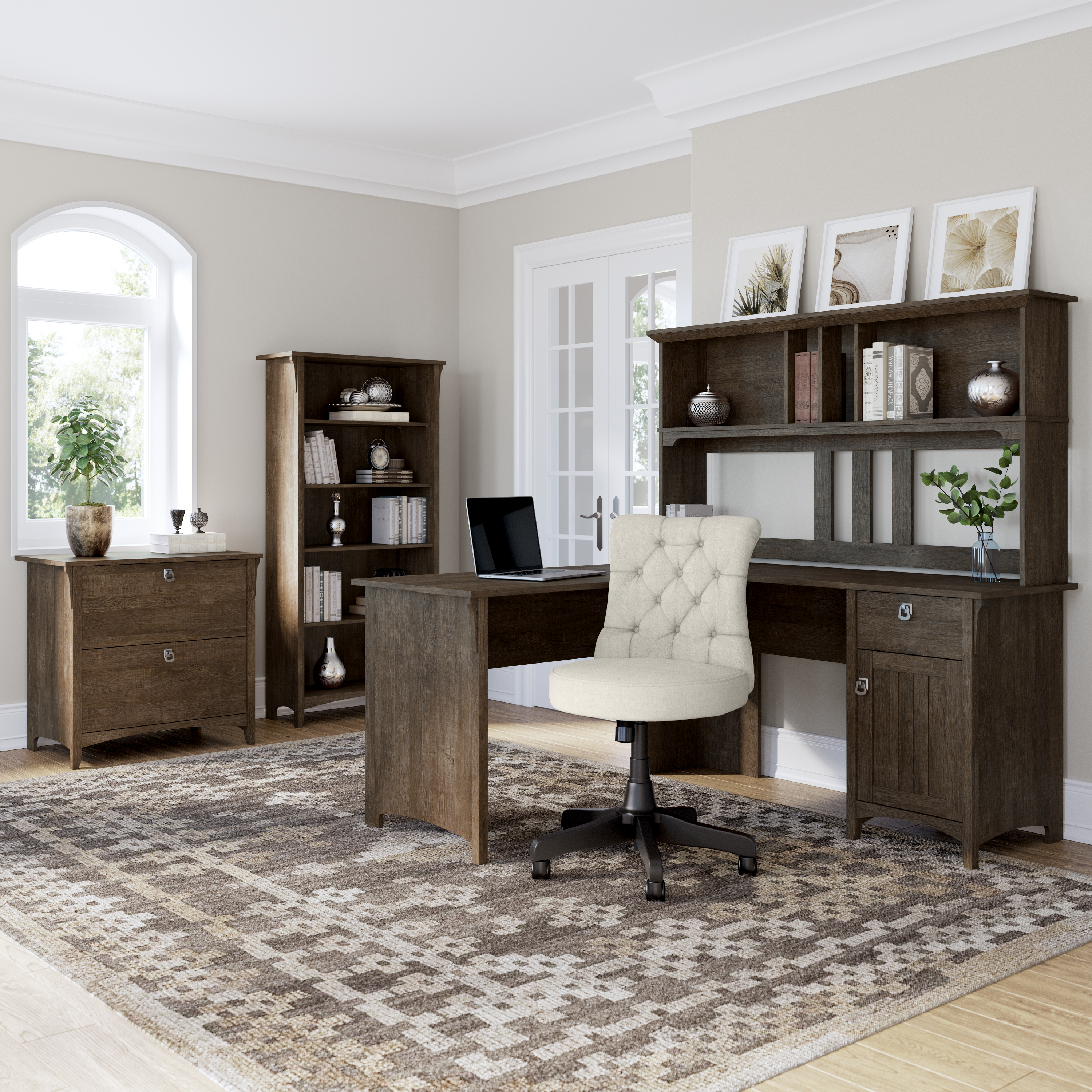 Shop Bush Furniture Salinas 60W Hutch for L Shaped Desk 08 SAH160ABR-03 #color_ash brown