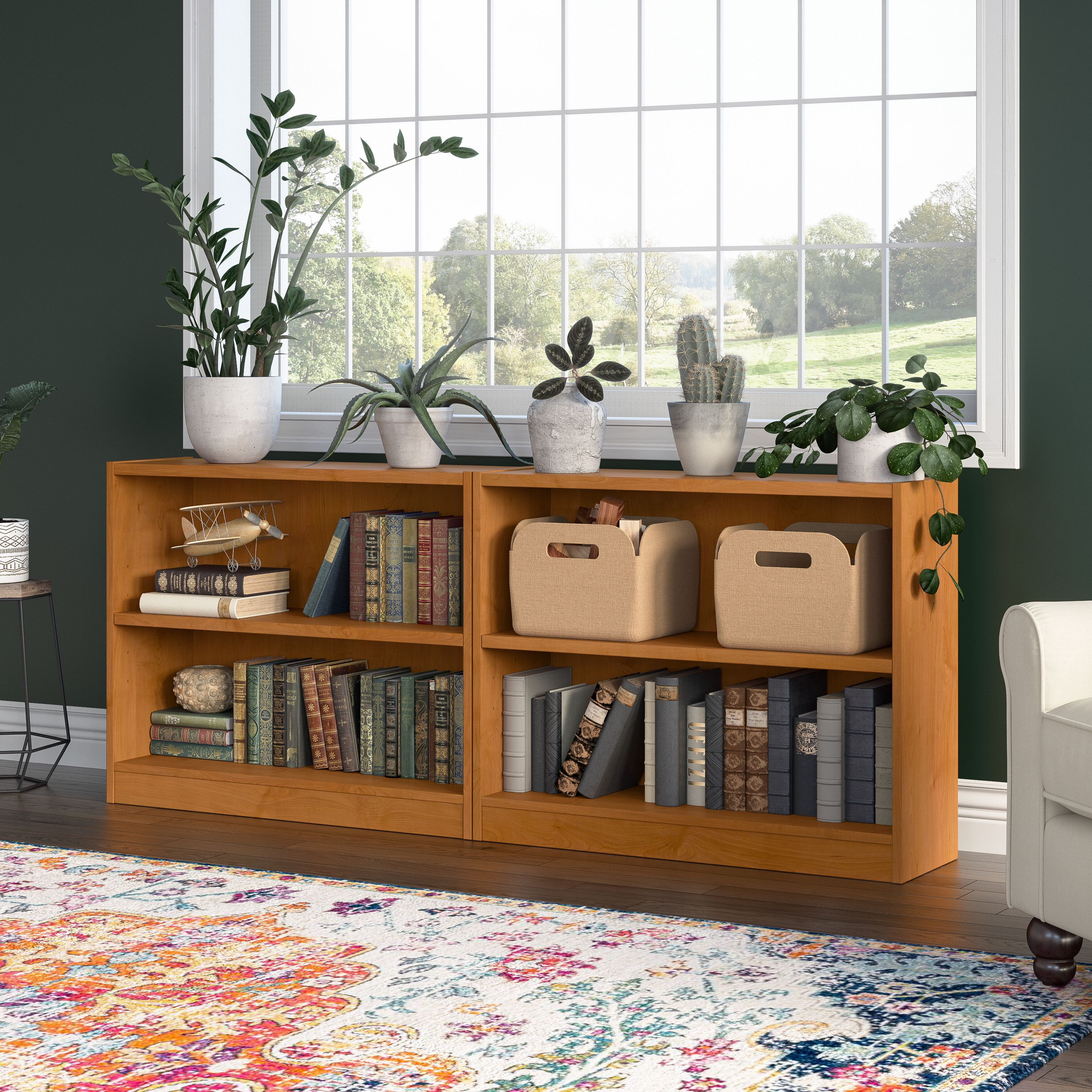 Shop Bush Furniture Universal Small 2 Shelf Bookcase - Set of 2 01 UB001NC #color_natural cherry