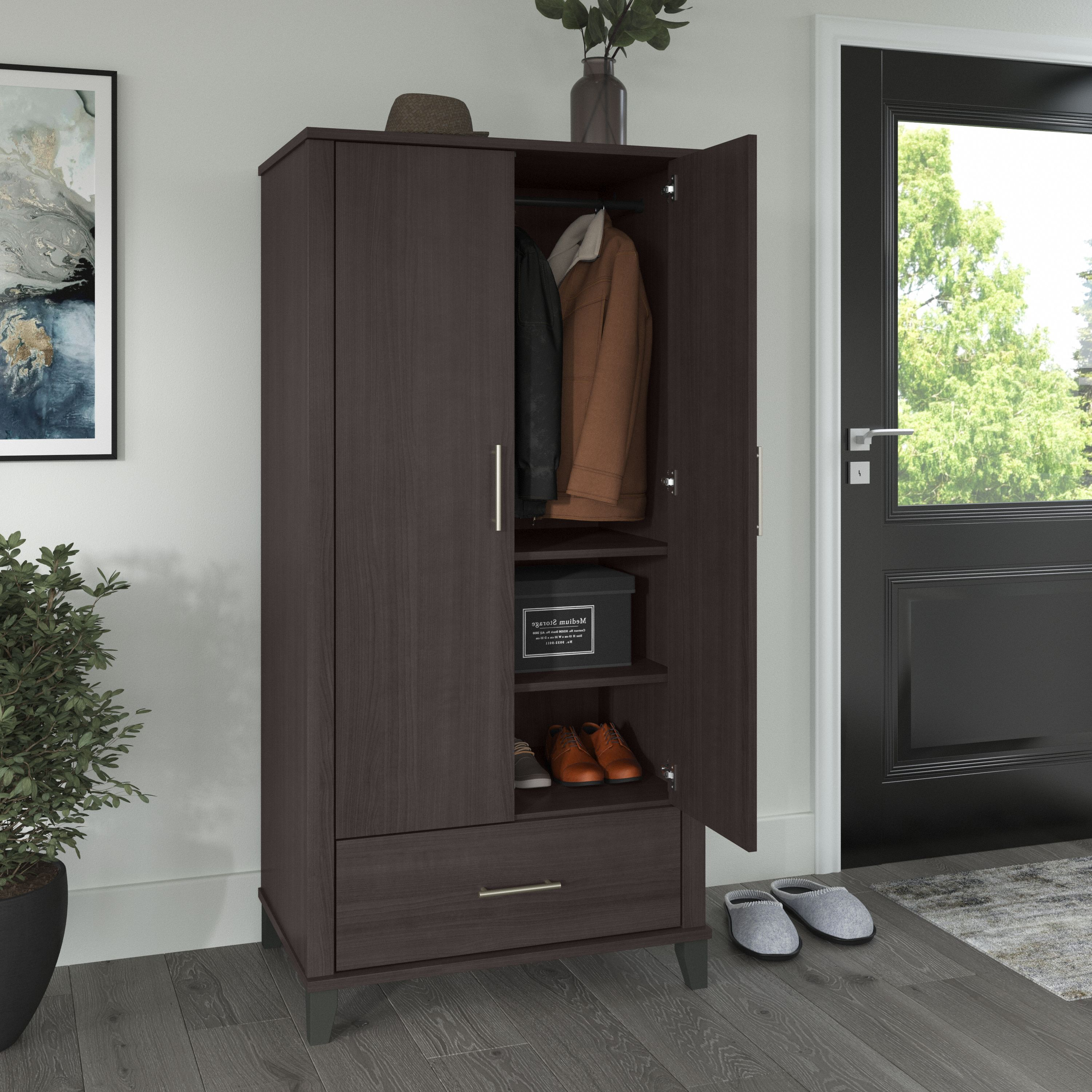 Shop Bush Furniture Somerset Tall Entryway Cabinet with Doors and Drawer 06 STS166SGK-Z1 #color_storm gray