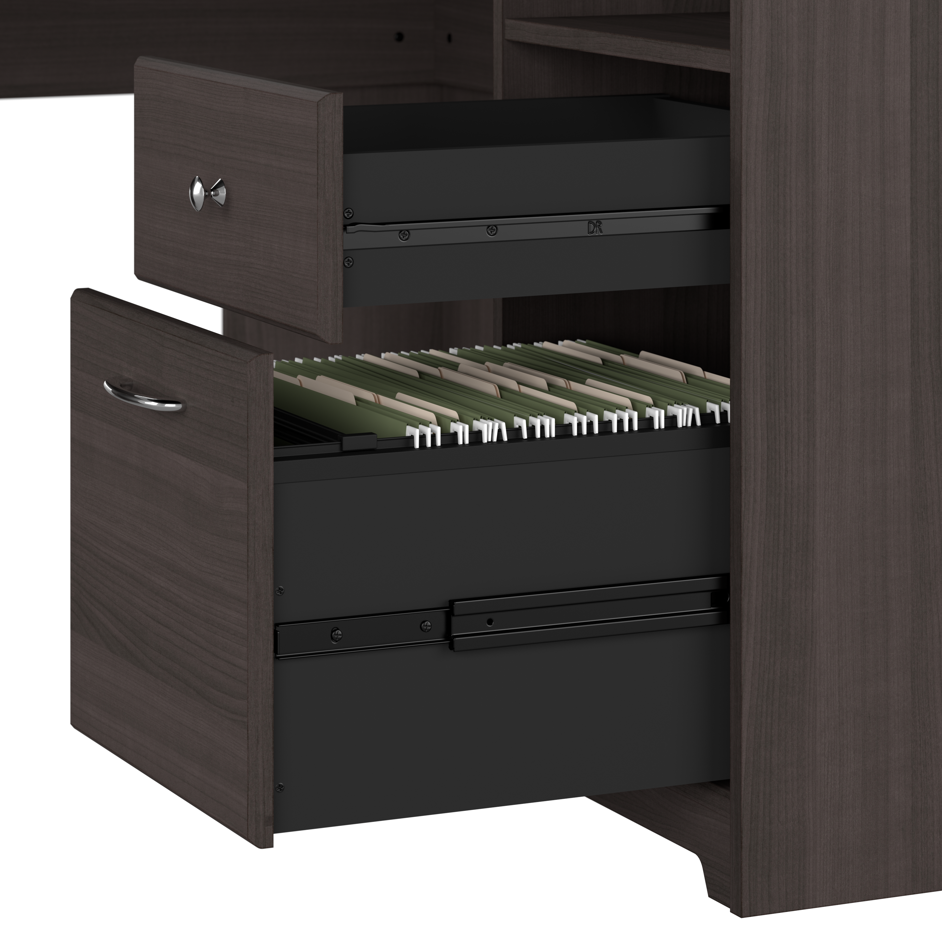 Shop Bush Furniture Cabot 60W L Shaped Computer Desk with Hutch and Storage 03 CAB001HRG #color_heather gray