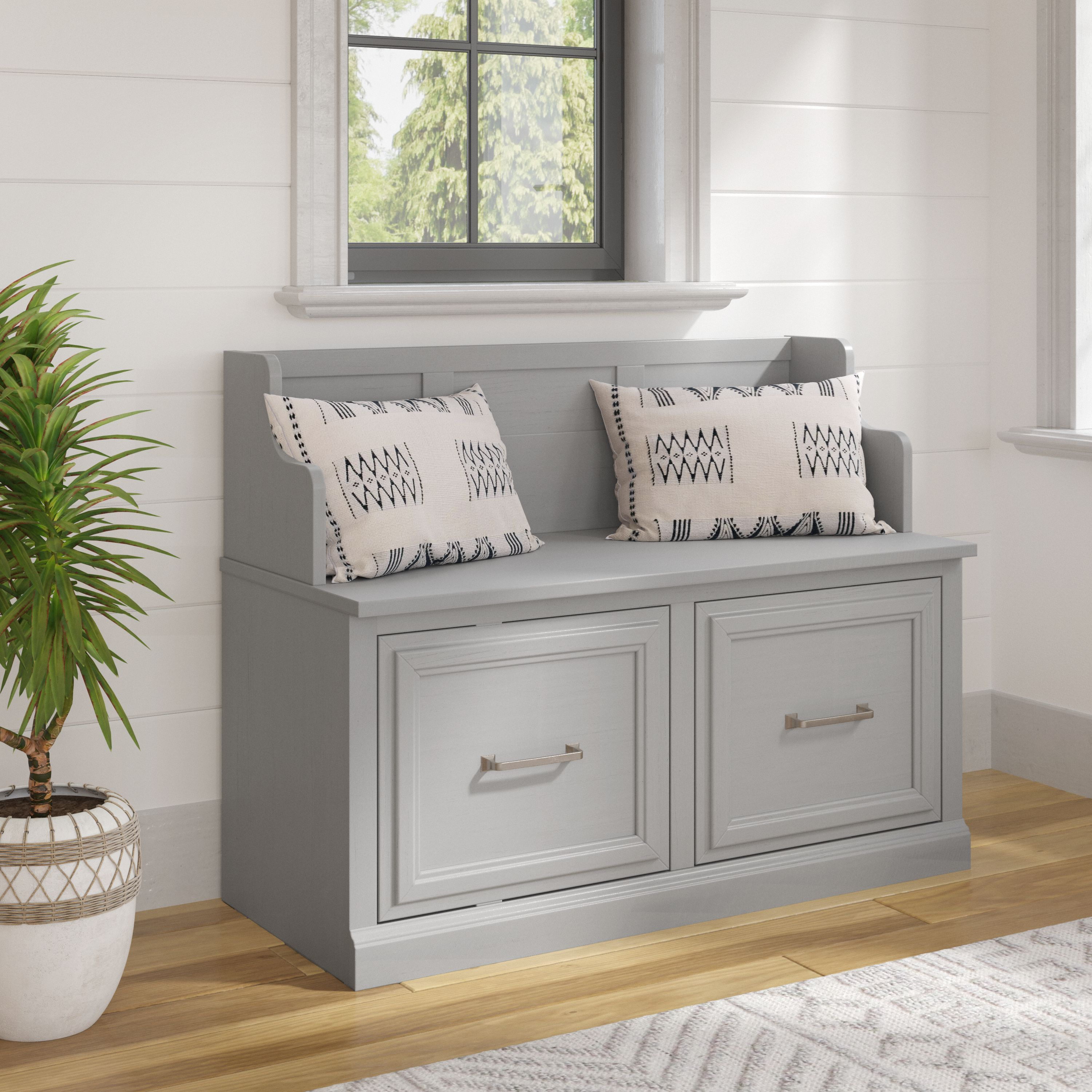 Shop Bush Furniture Woodland 40W Entryway Bench with Doors 01 WDL005CG #color_cape cod gray