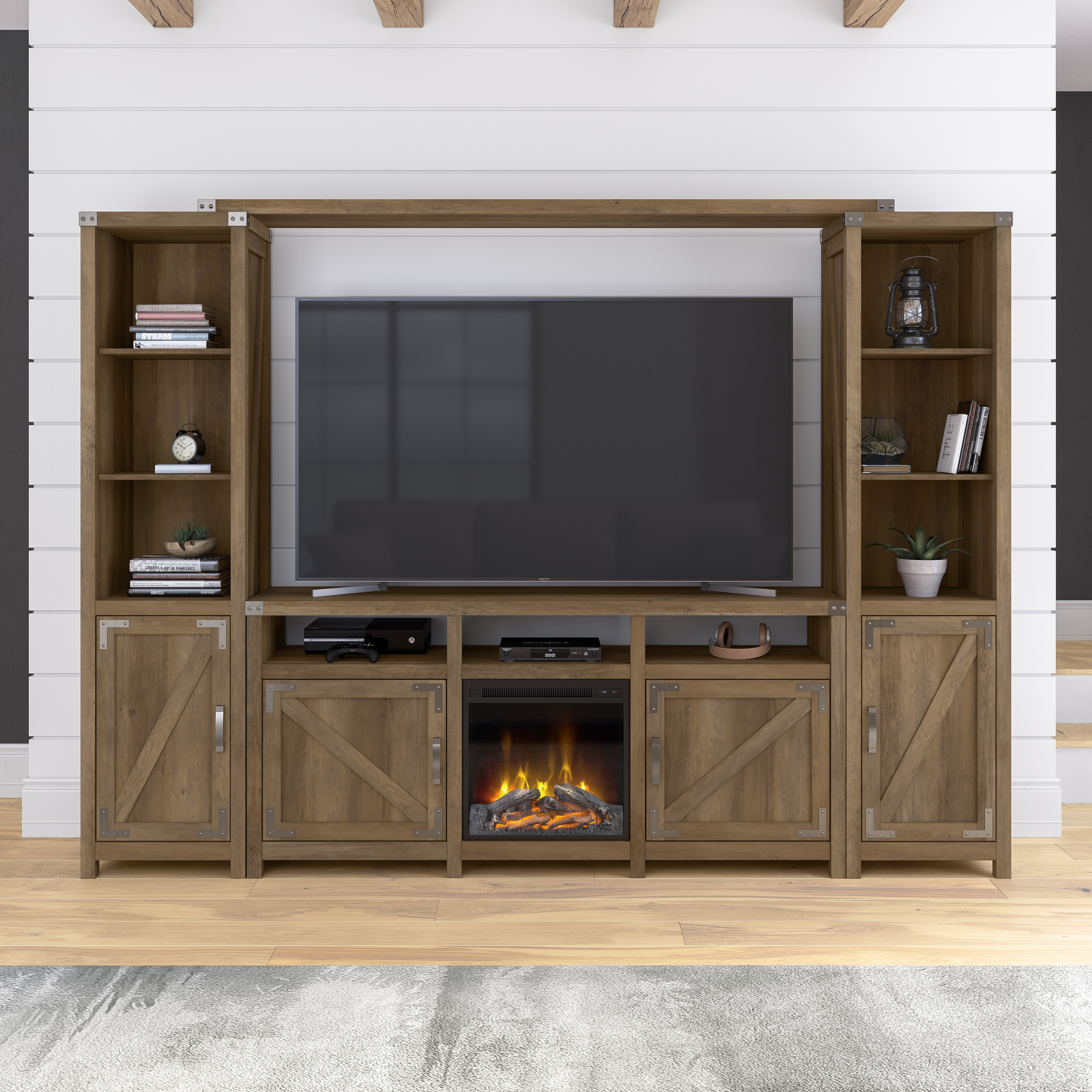 Shop Bush Furniture Knoxville 65W Farmhouse TV Stand for 75 Inch TV 09 CGV265RCP-03 #color_reclaimed pine