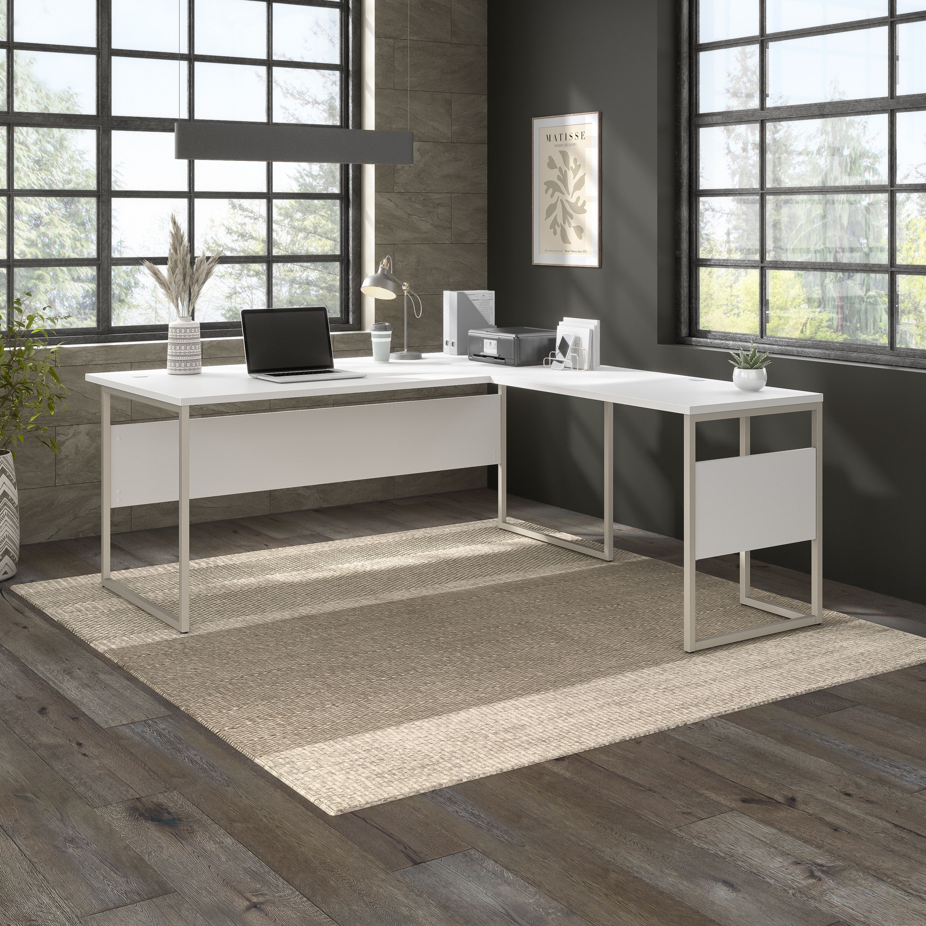Shop Bush Business Furniture Hybrid 72W x 36D L Shaped Table Desk with Metal Legs 01 HYB025WH #color_white