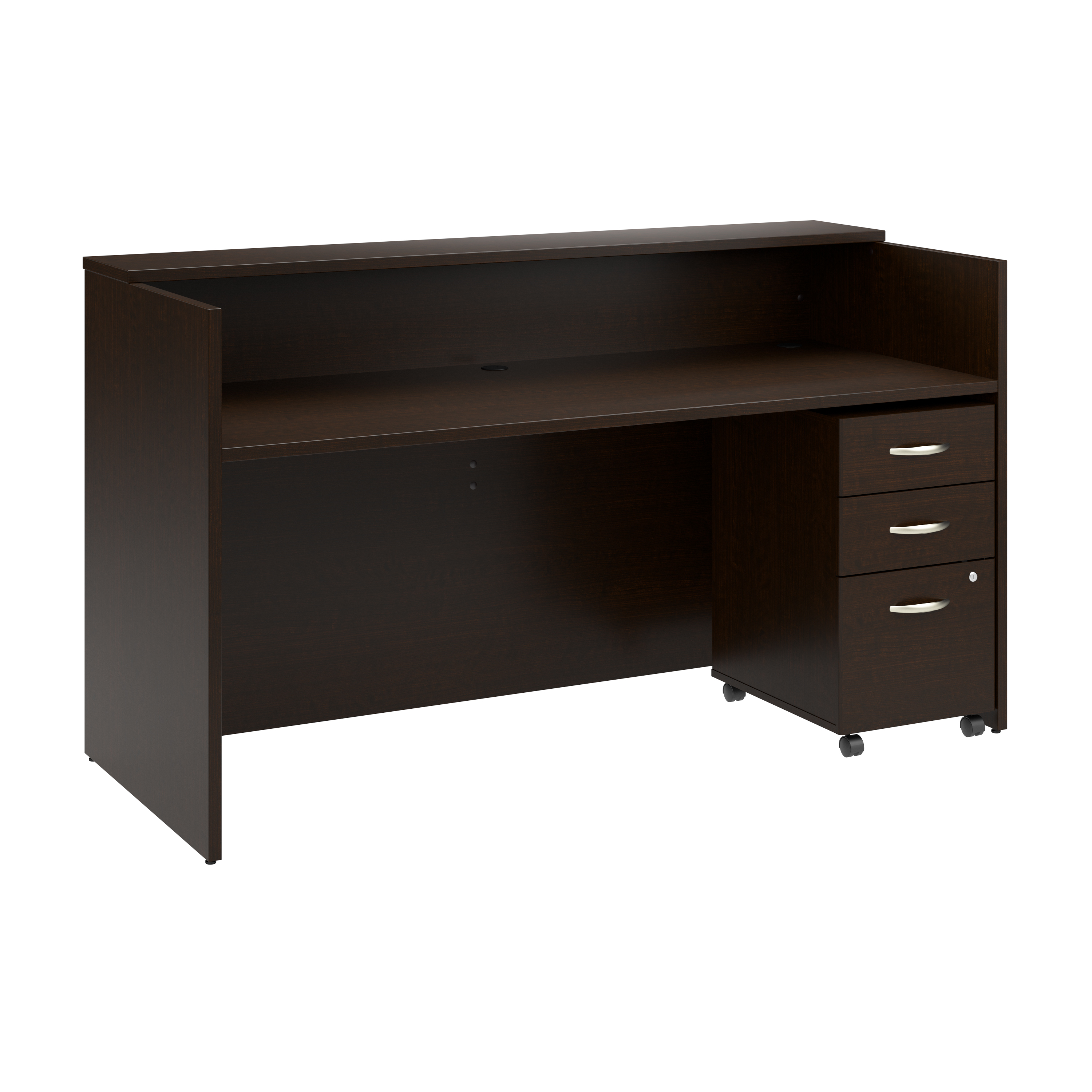 Shop Bush Business Furniture Arrive 72W x 30D Reception Desk with Shelf and Mobile File Cabinet 02 ARV005MR #color_mocha cherry