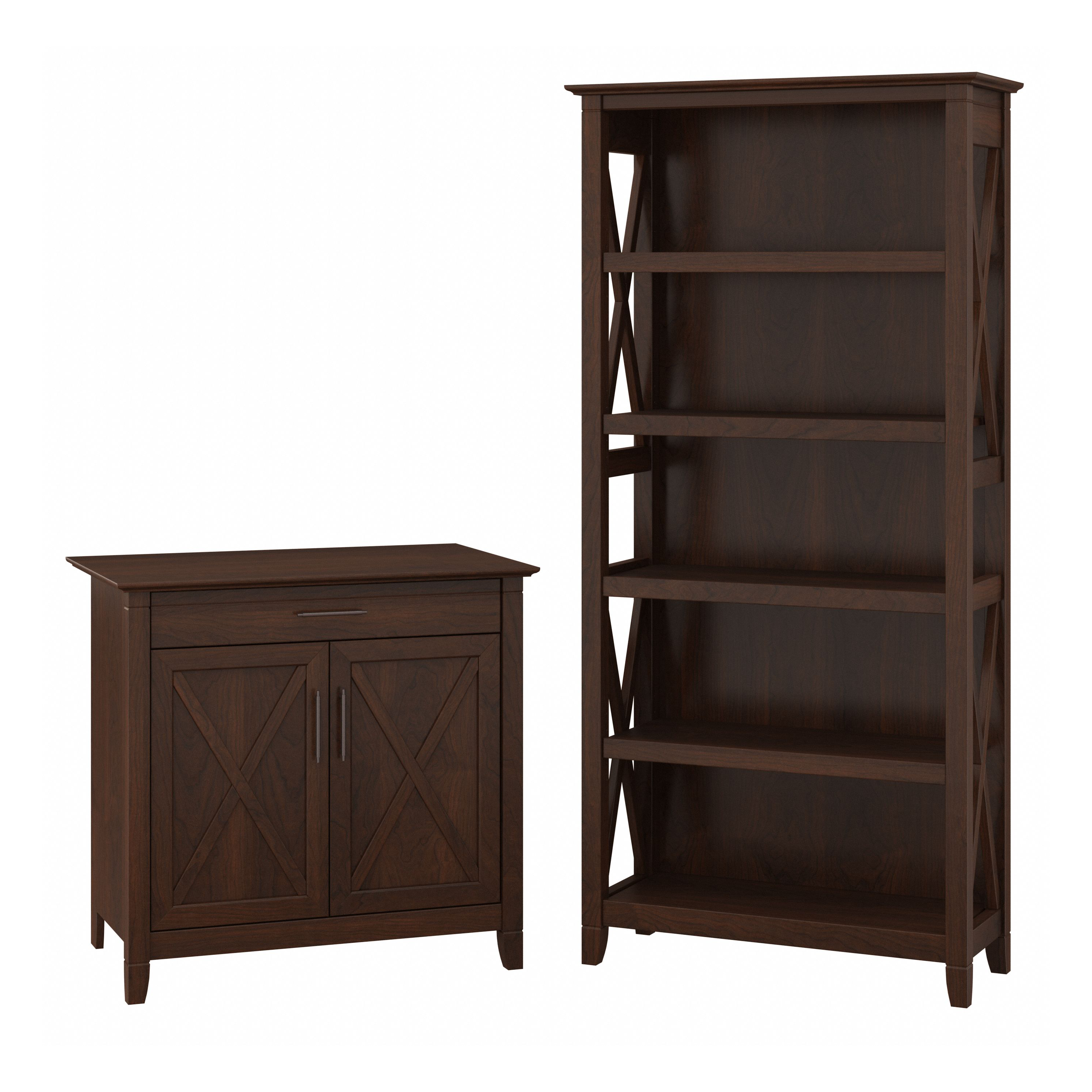Shop Bush Furniture Key West Secretary Desk with Storage and 5 Shelf Bookcase 02 KWS012BC #color_bing cherry