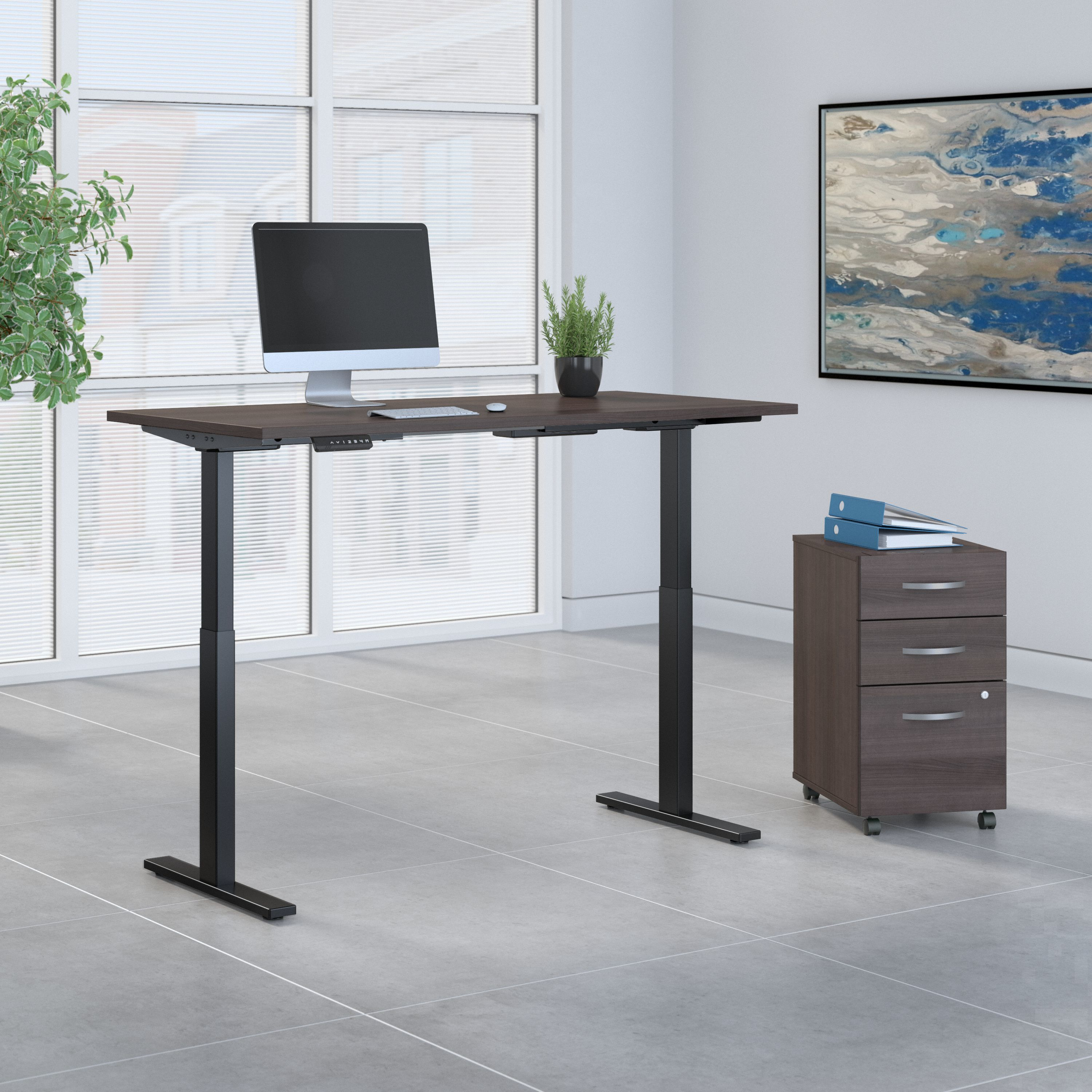 Shop Move 60 Series by Bush Business Furniture 72W x 30D Height Adjustable Standing Desk with Storage 01 M6S006SGSU #color_storm gray/black powder coat