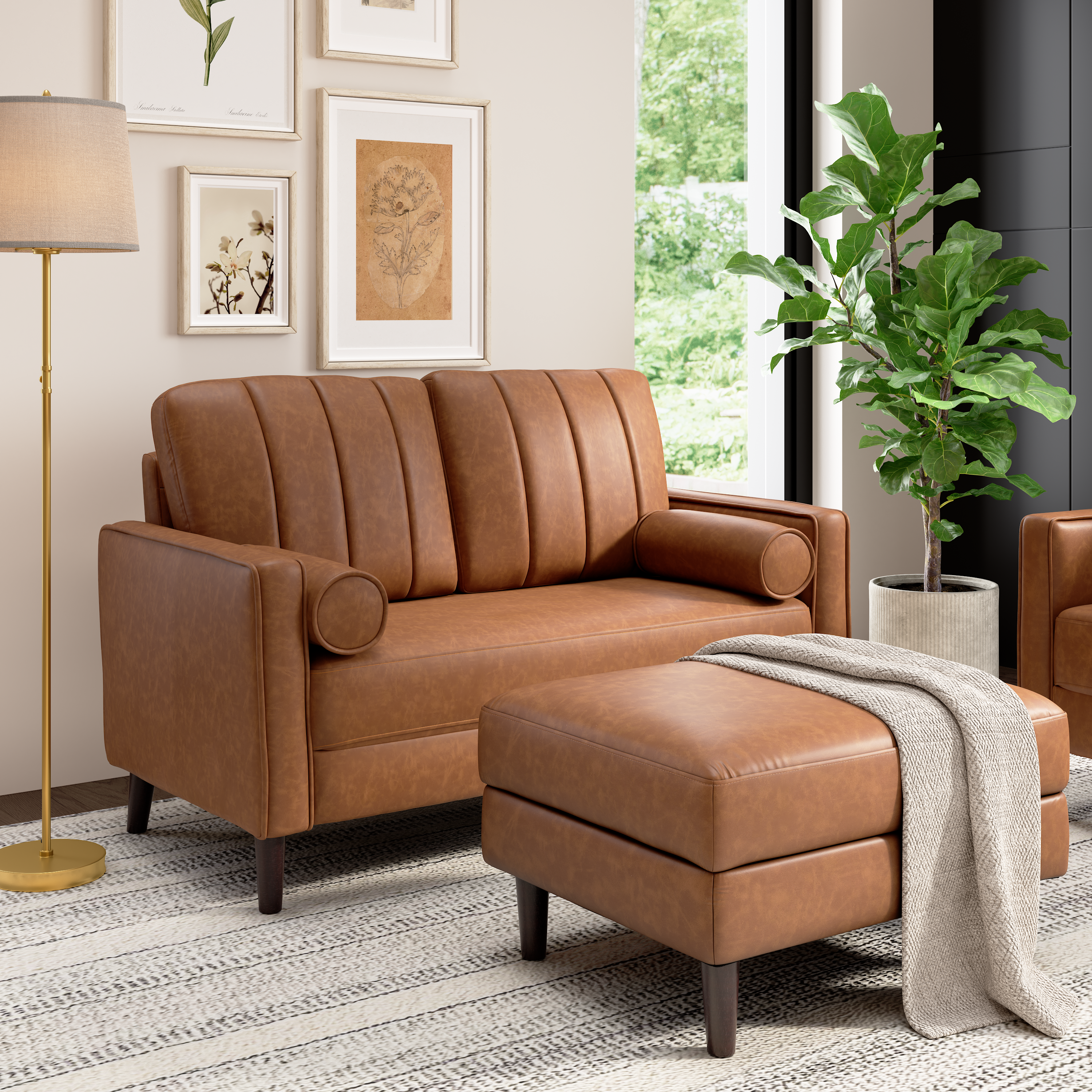 Shop Bush Home Max 54W Loveseat and Storage Ottoman MAX004BCL 2 #color_buffed camel leather