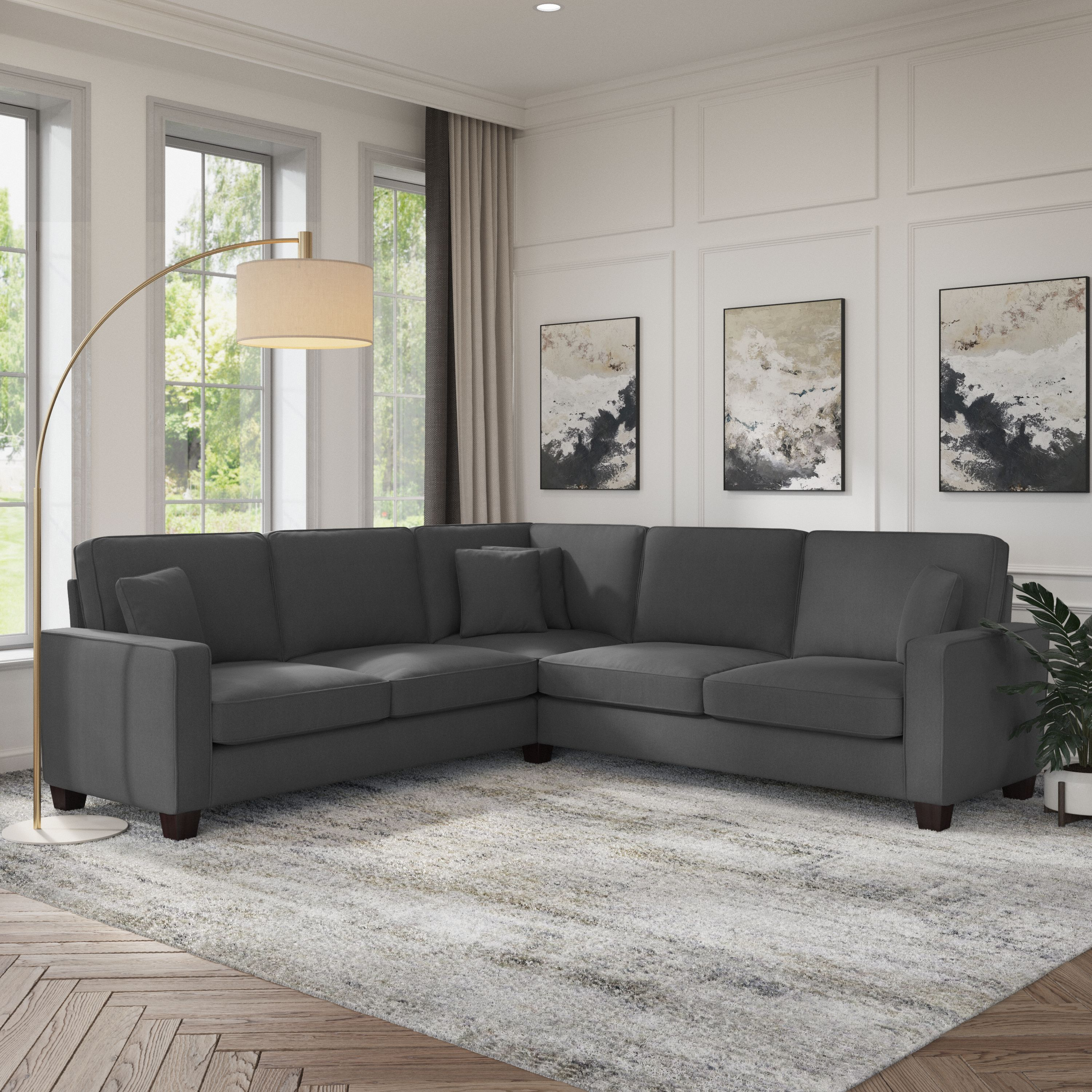Shop Bush Furniture Stockton 99W L Shaped Sectional Couch 01 SNY98SCGH-03K #color_charcoal gray herringbone fabr