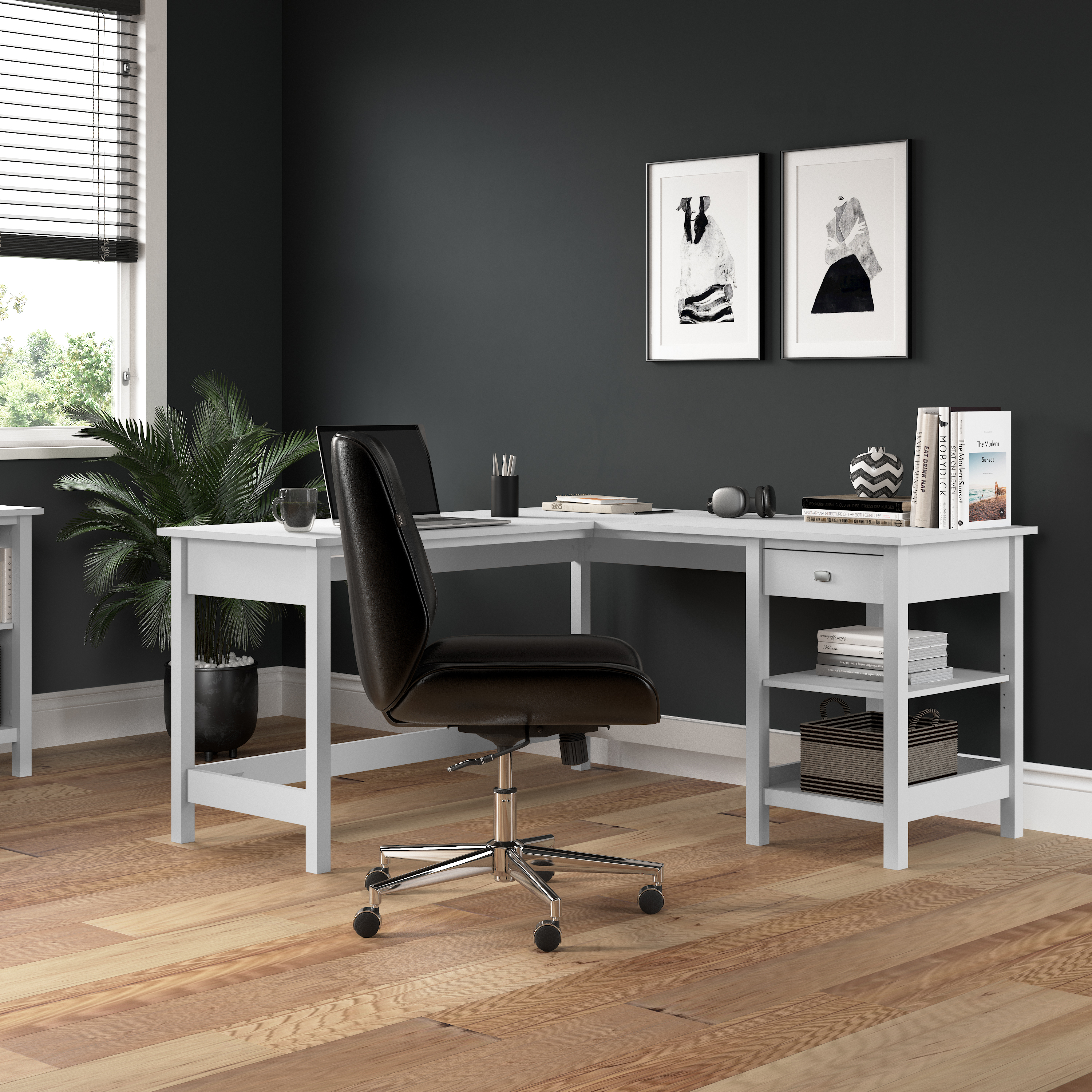 Shop Bush Furniture Broadview 60W L Shaped Computer Desk with Storage 01 BDD260WH-03 #color_pure white