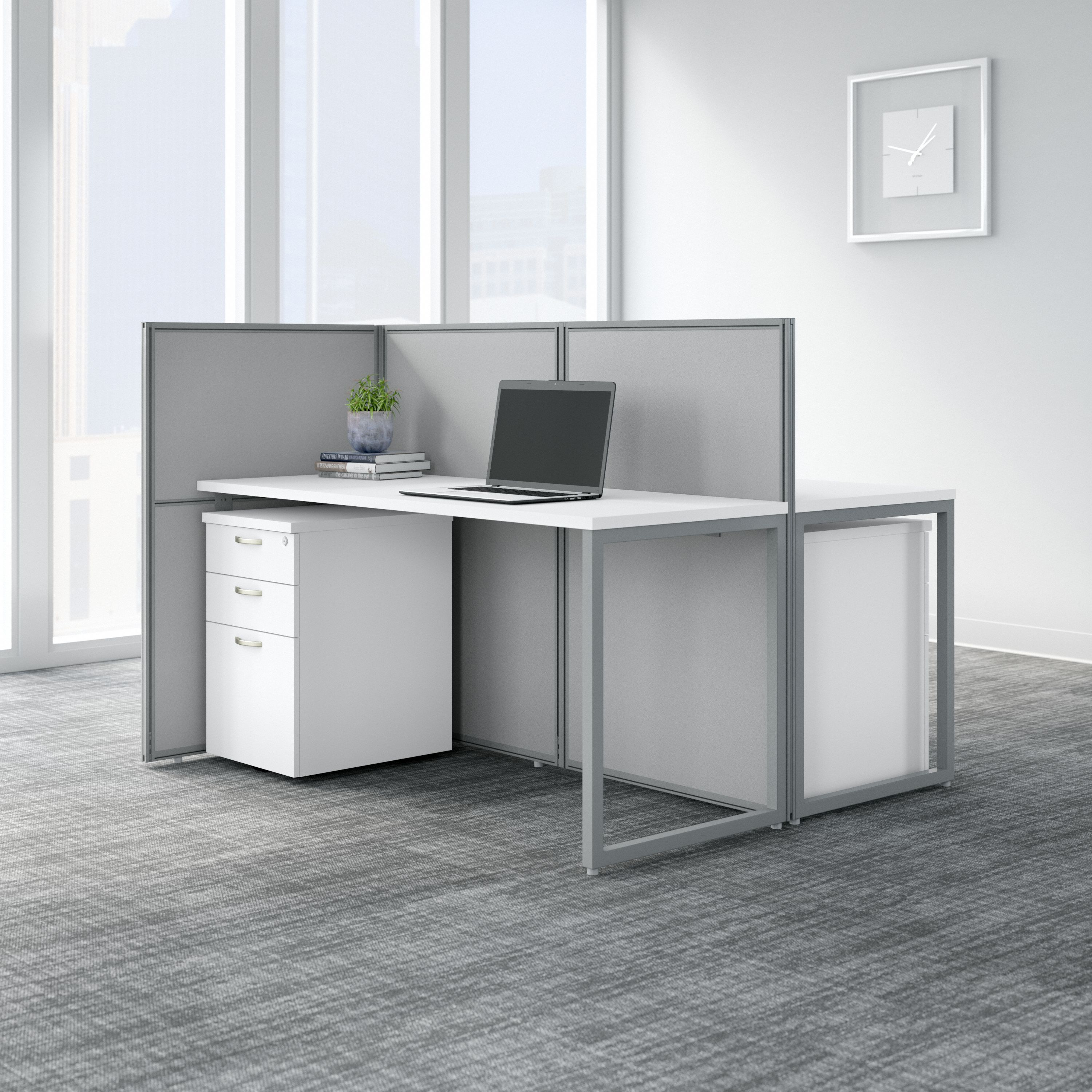 Shop Bush Business Furniture Easy Office 60W 2 Person Cubicle Desk with File Cabinets and 45H Panels 01 EOD460SWH-03K #color_pure white/silver gray fabric