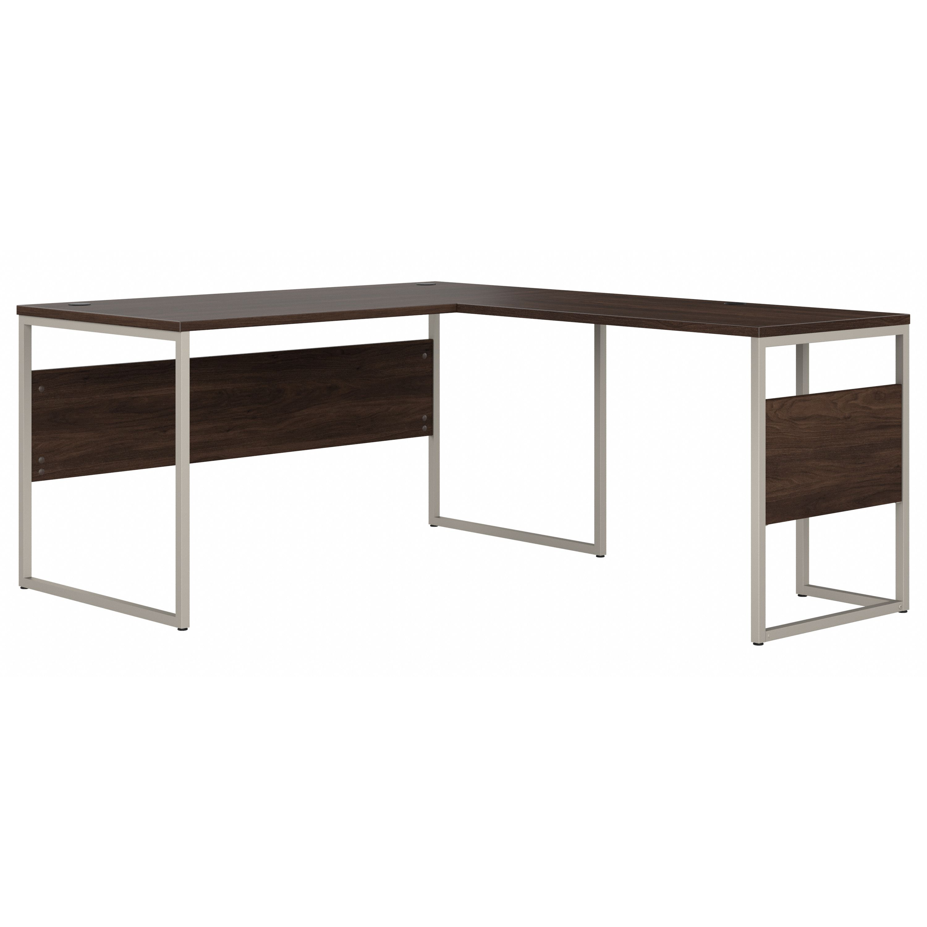 Shop Bush Business Furniture Hybrid 60W x 30D L Shaped Table Desk with Metal Legs 02 HYB027BW #color_black walnut