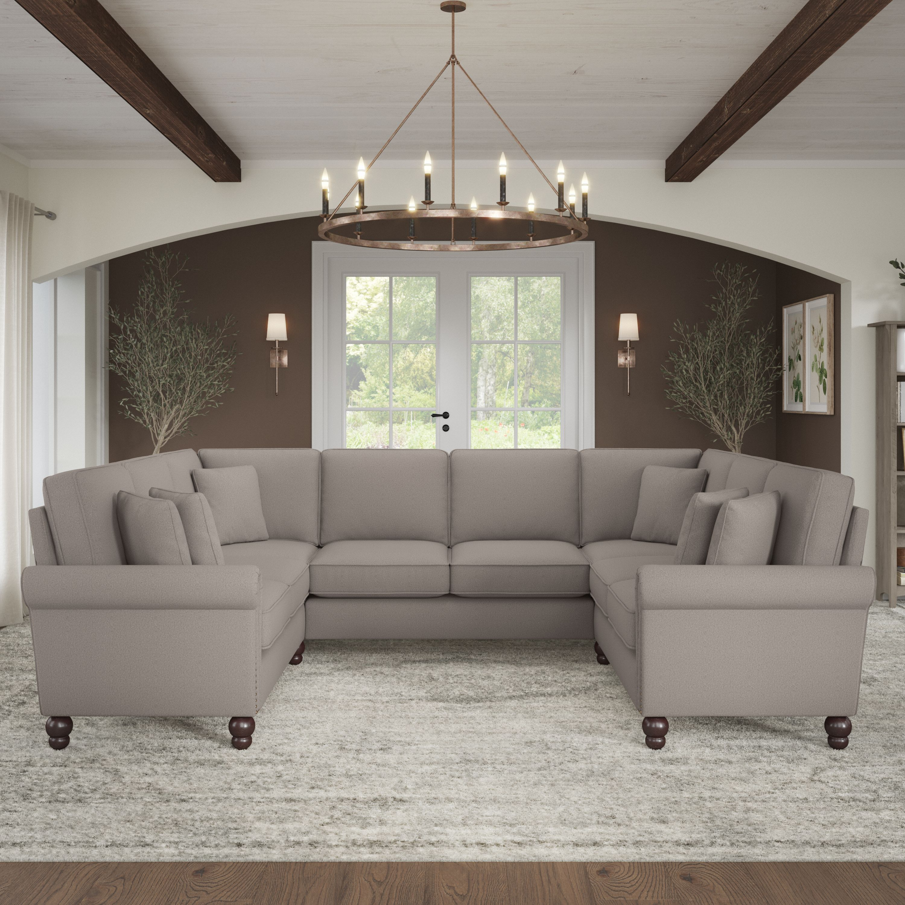 Shop Bush Furniture Coventry 113W U Shaped Sectional Couch 01 CVY112BBGH-03K #color_beige herringbone fabric