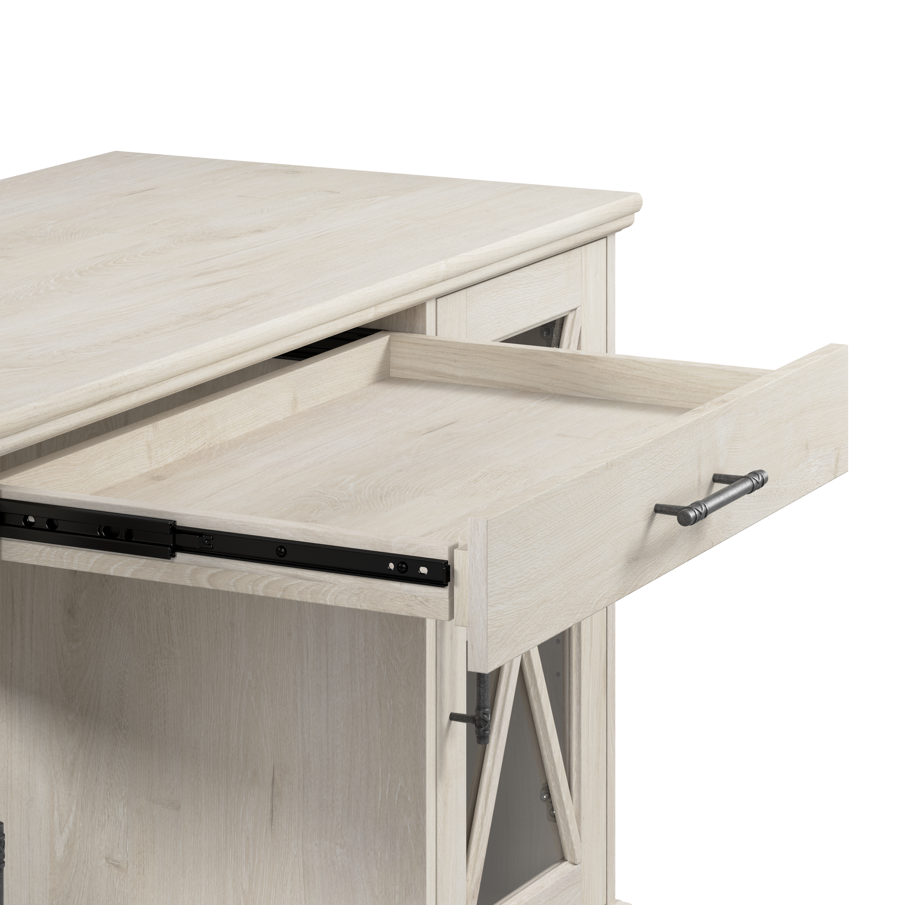Shop Bush Furniture Lennox 60W Farmhouse Desk with Storage and Keyboard Tray 04 LED160LW-03K #color_linen white oak
