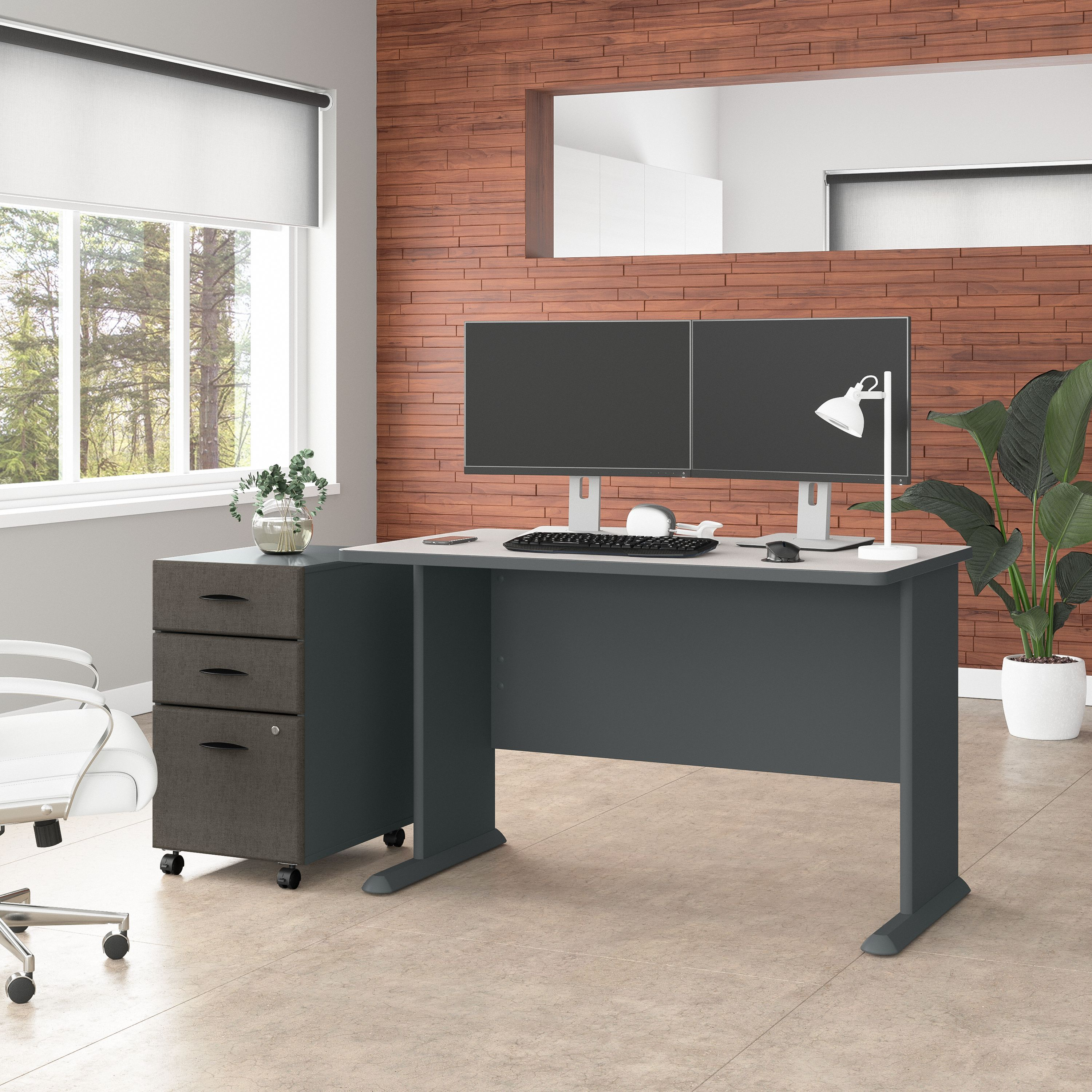 Shop Bush Business Furniture Series A 48W Desk with Mobile File Cabinet 01 SRA025SLSU #color_slate/white spectrum