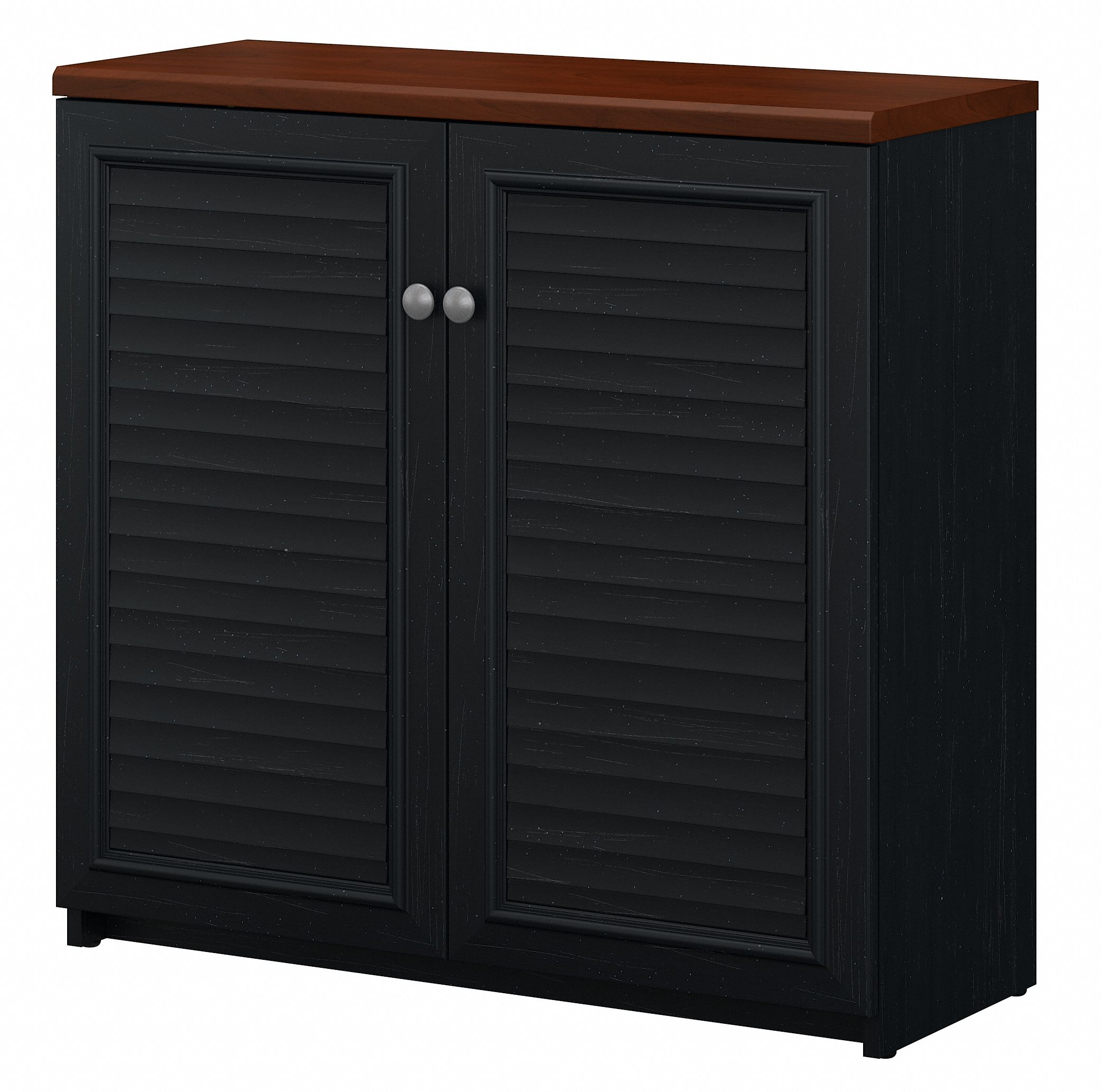 Shop Bush Furniture Fairview Small Storage Cabinet with Doors and Shelves 02 WC53996-03 #color_antique black/hansen cherry