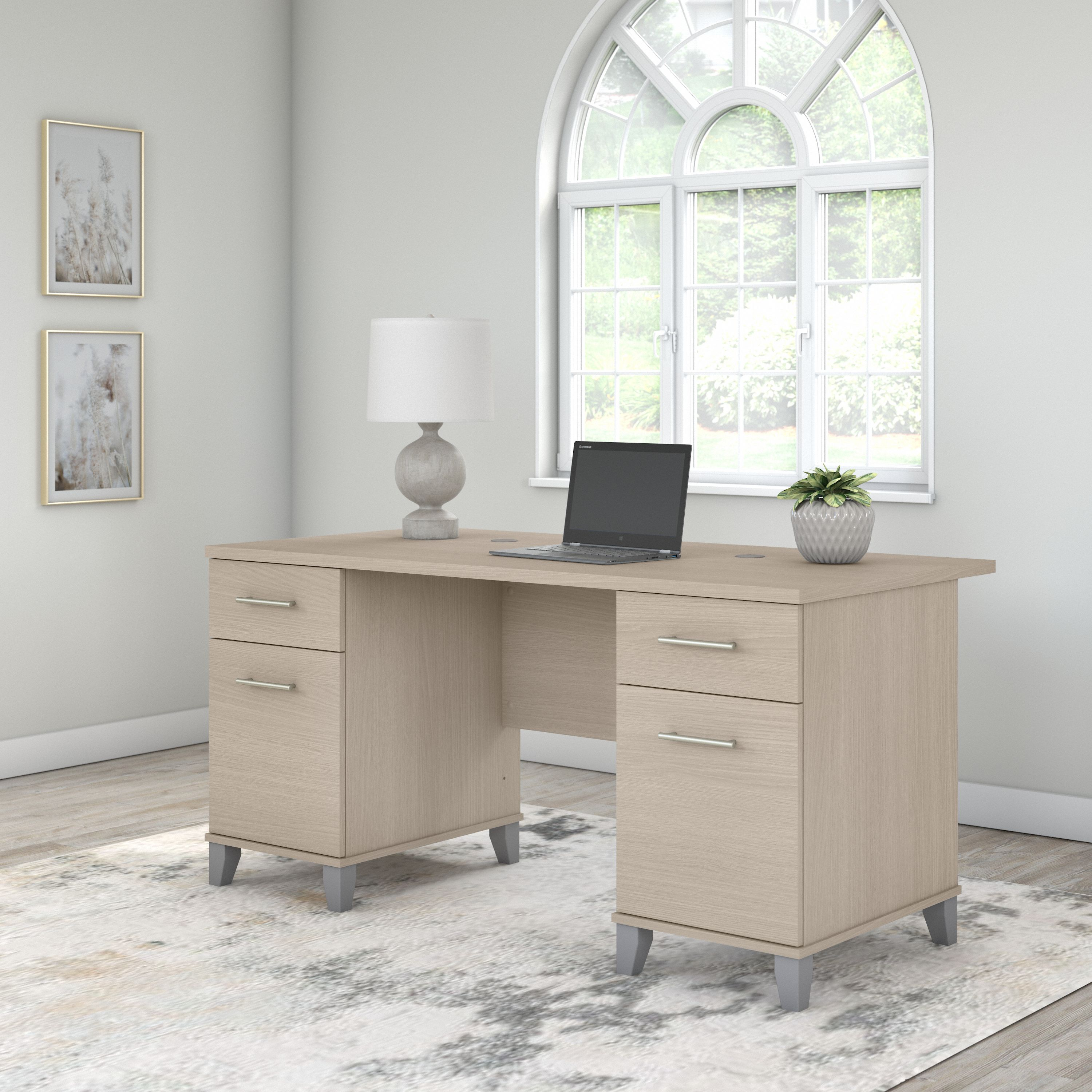 Shop Bush Furniture Somerset 60W Office Desk with Drawers 01 WC81128K #color_sand oak