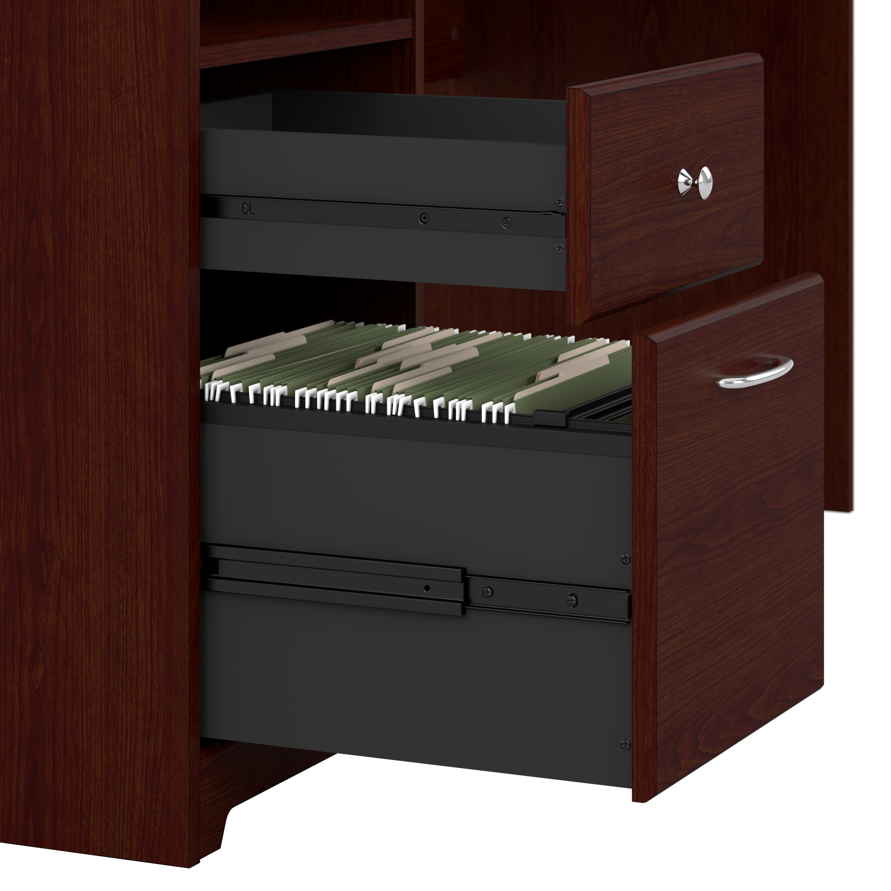 Shop Bush Furniture Cabot 60W L Shaped Computer Desk with Hutch and Drawers 05 CAB046HVC #color_harvest cherry
