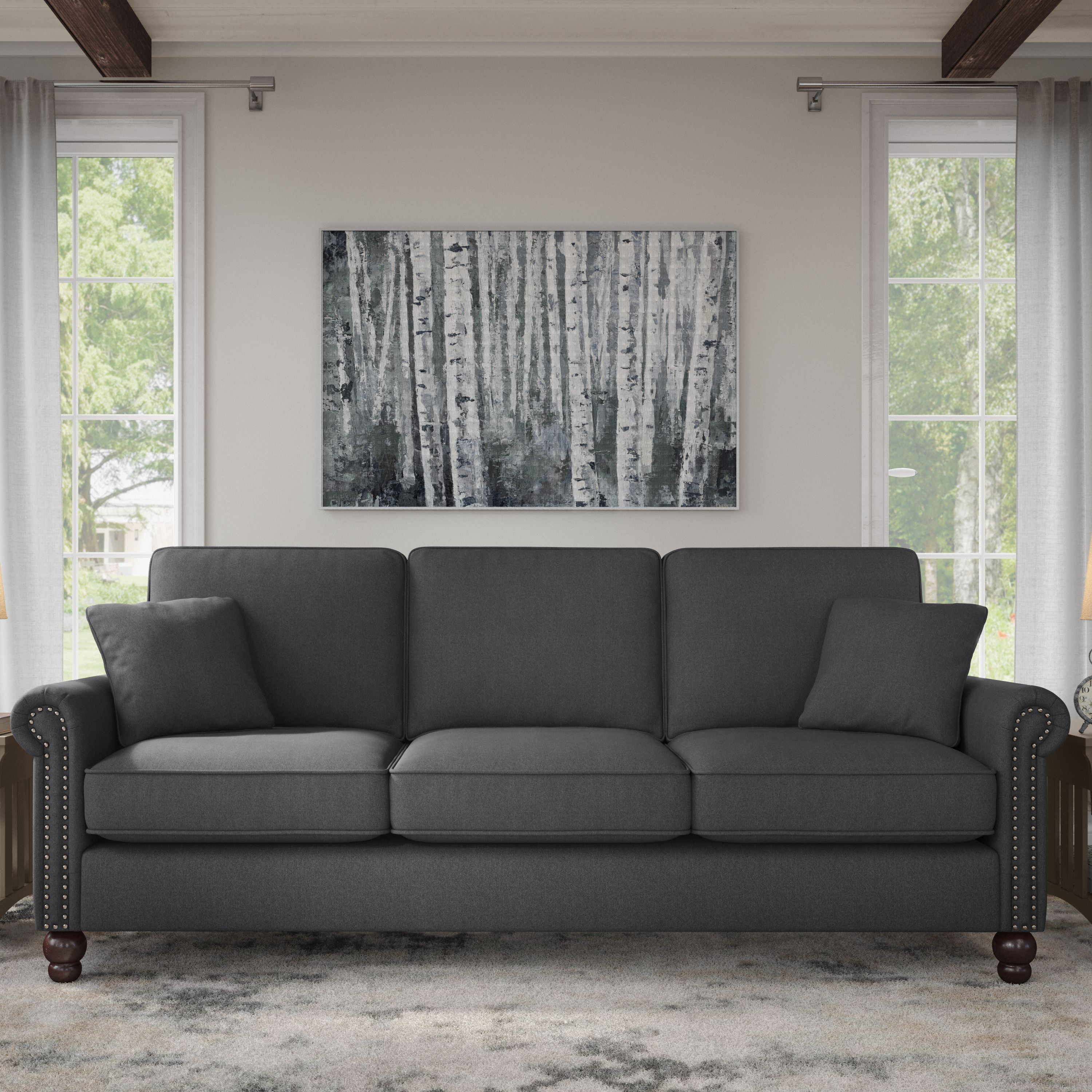 Shop Bush Furniture Coventry 85W Sofa 01 CVJ85BCGH-03K #color_charcoal gray herringbone fabr