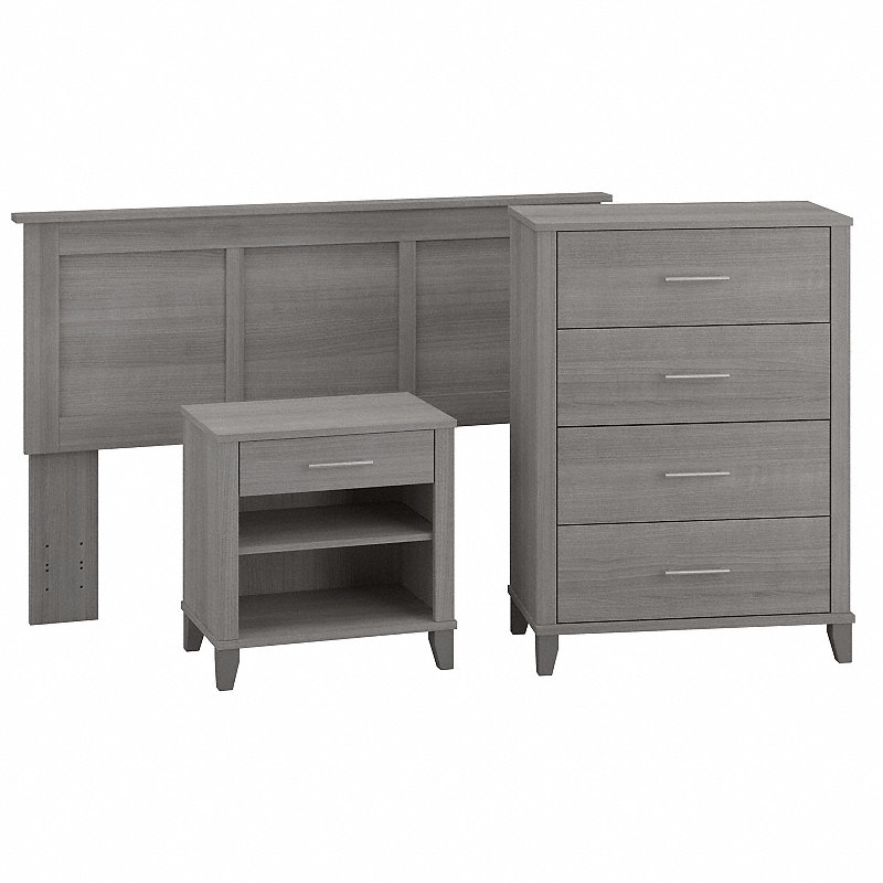 Shop Bush Furniture Somerset Full/Queen Size Headboard, Chest of Drawers and Nightstand Bedroom Set 02 SET005PG #color_platinum gray
