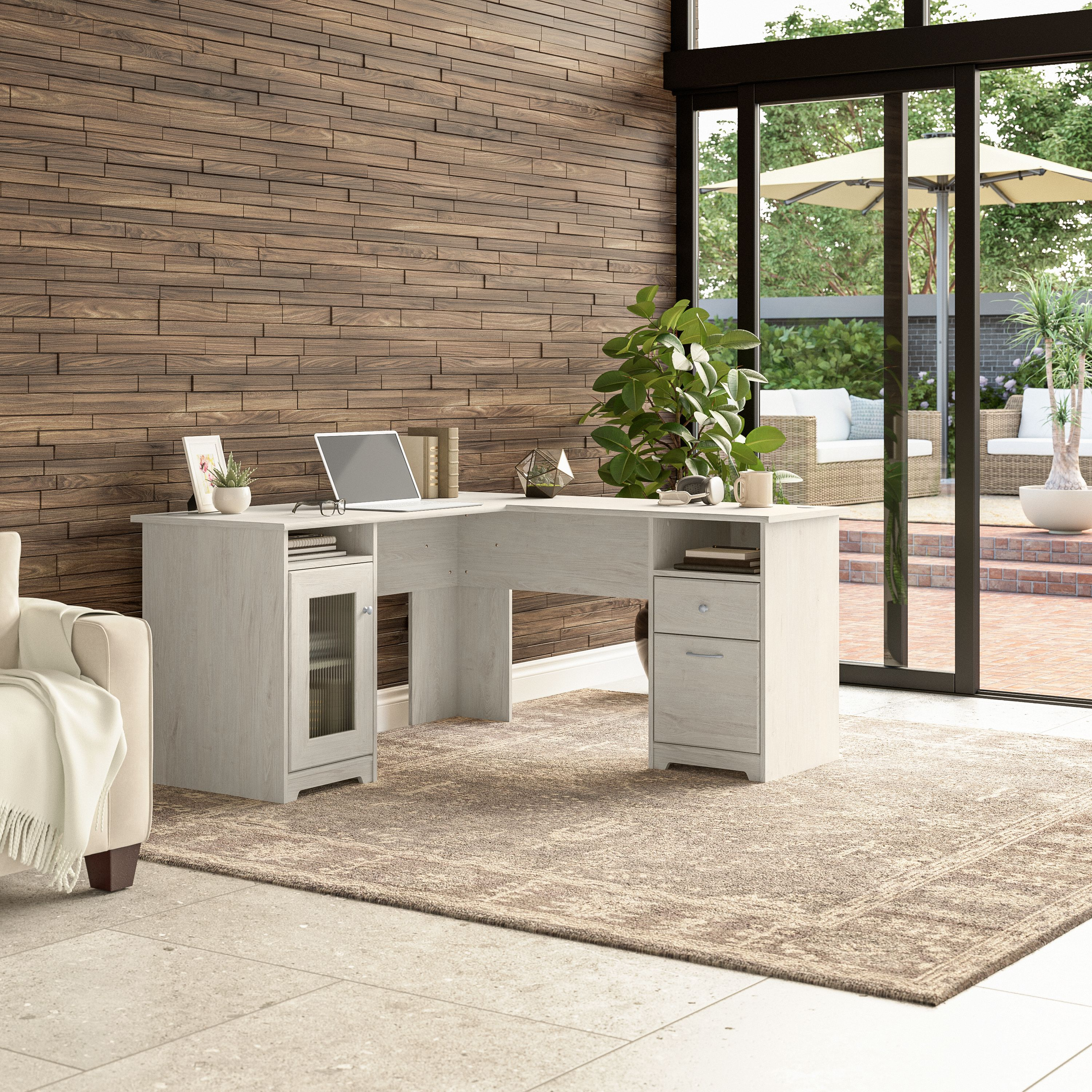 Shop Bush Furniture Cabot 60W L Shaped Computer Desk with Storage 01 WC31130K #color_linen white oak