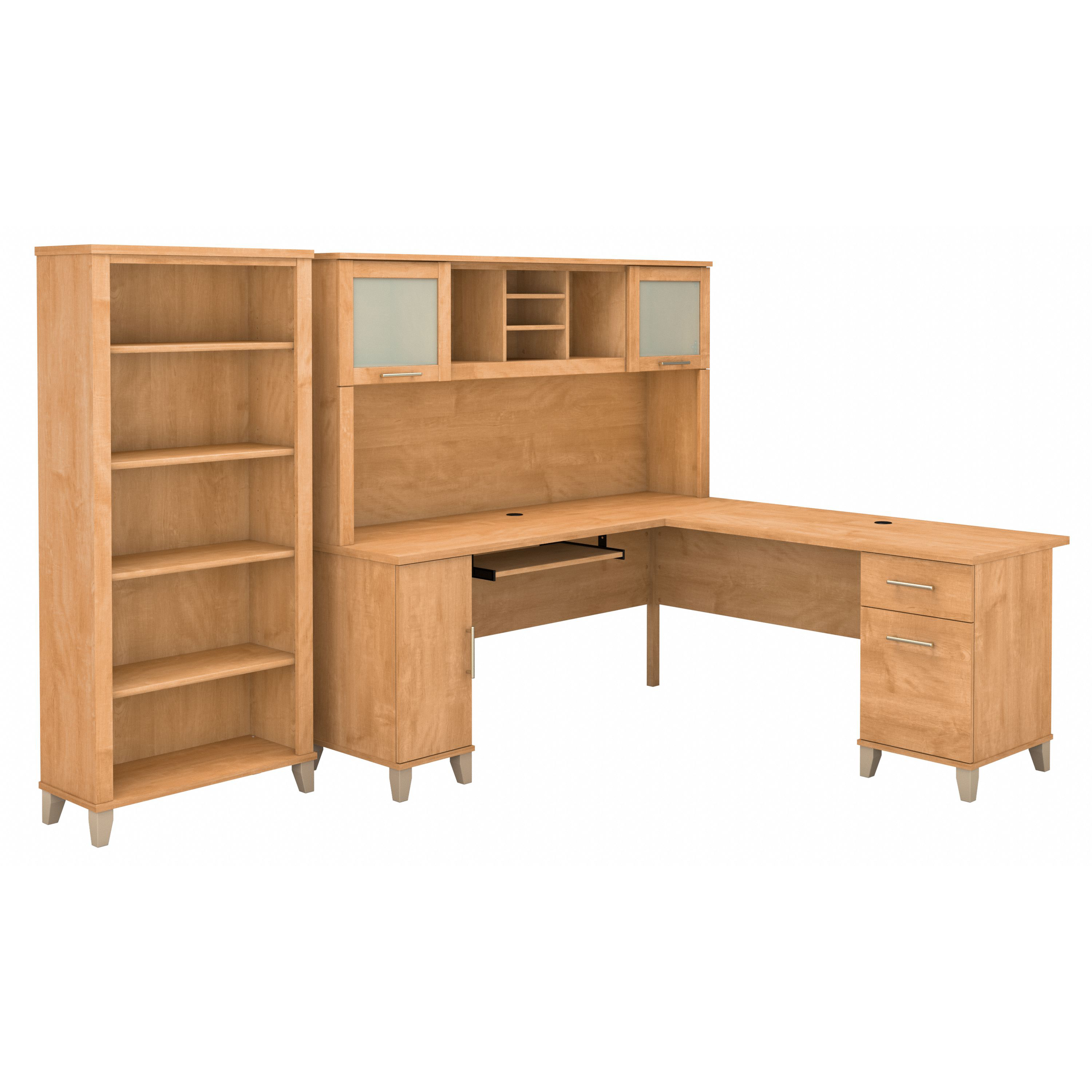 Shop Bush Furniture Somerset 72W L Shaped Desk with Hutch and 5 Shelf Bookcase 02 SET011MC #color_maple cross