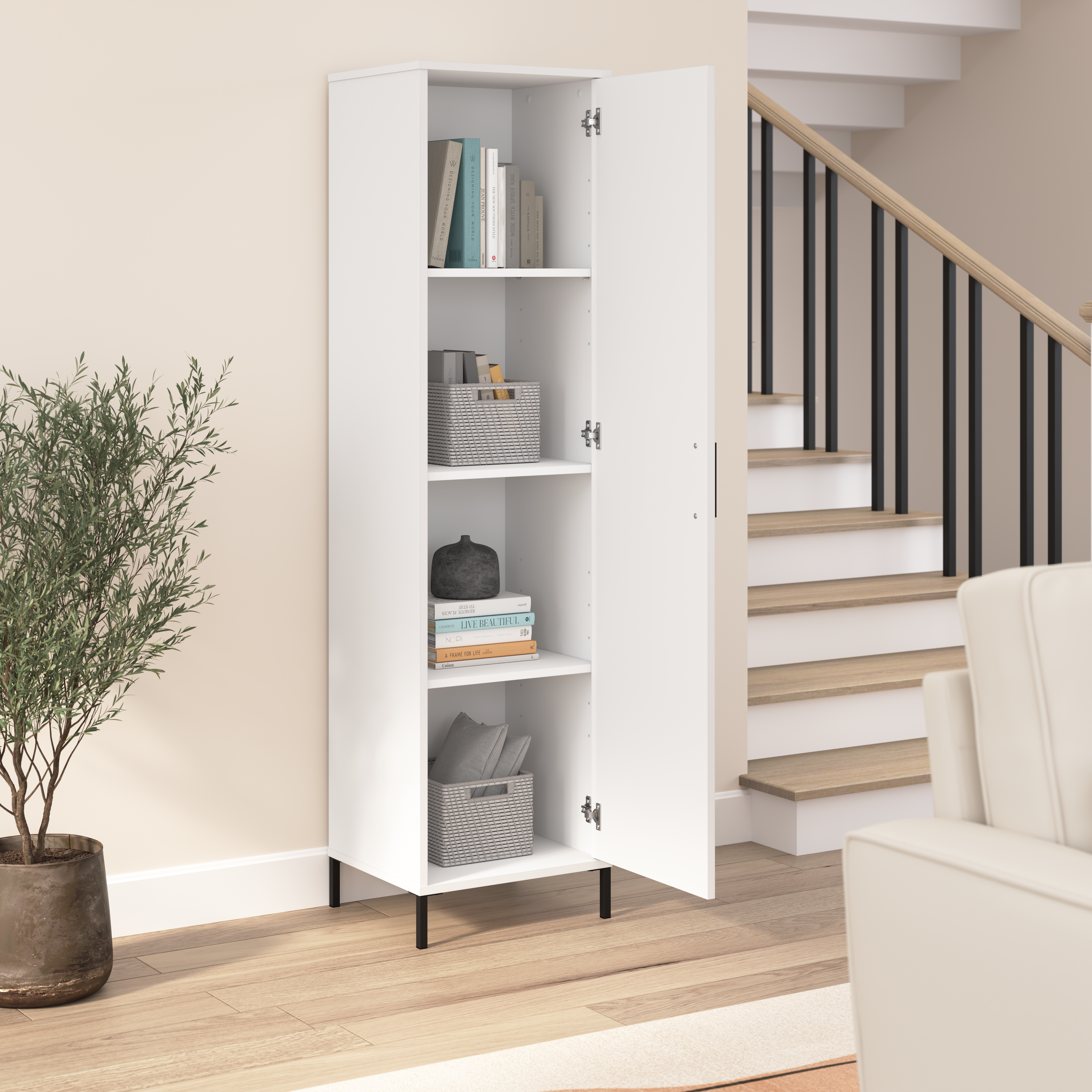 Shop Bush Furniture Essence Narrow Storage Cabinet with Door 06 ESS117WH #color_white