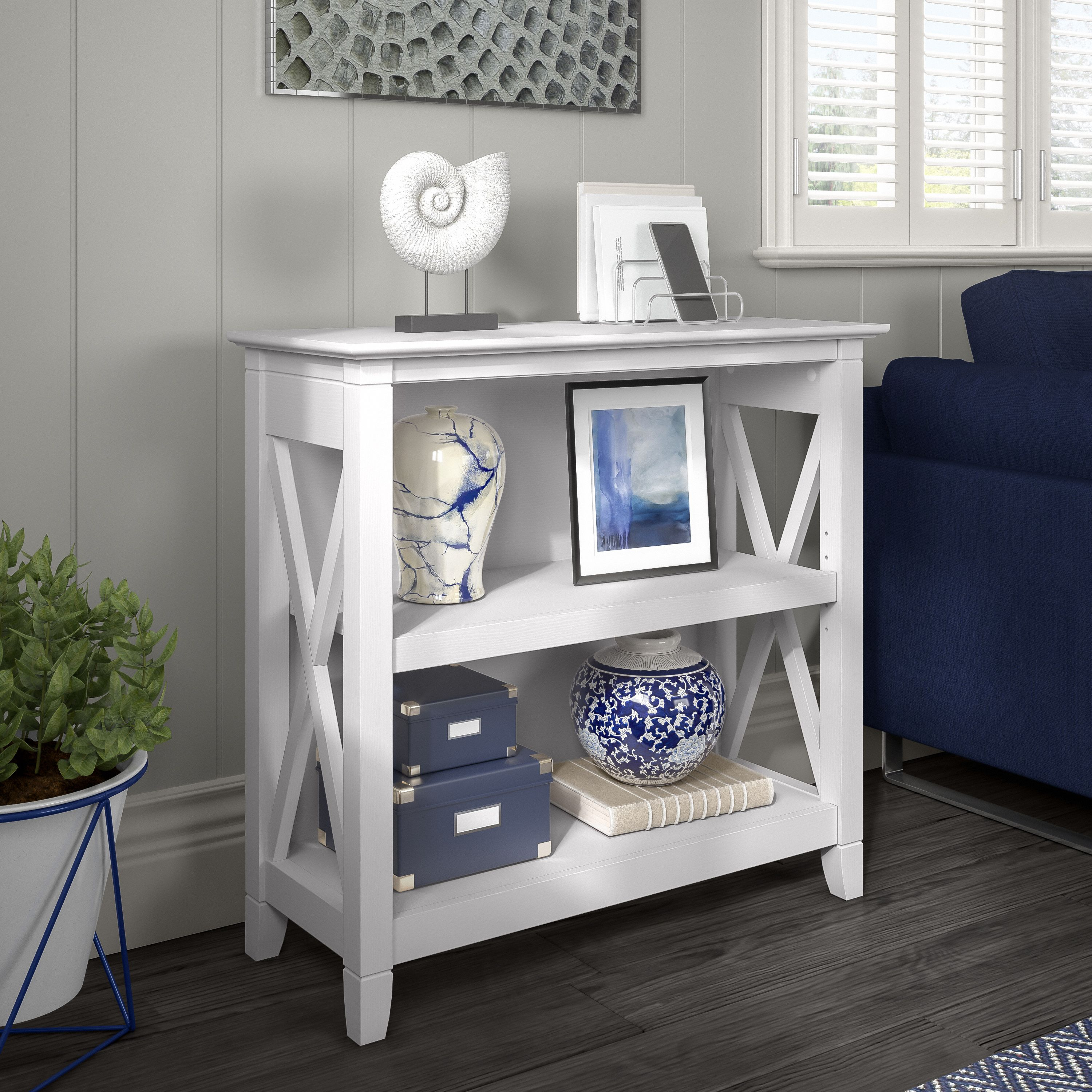 Shop Bush Furniture Key West Small 2 Shelf Bookcase 01 KWB124WT-03 #color_pure white oak