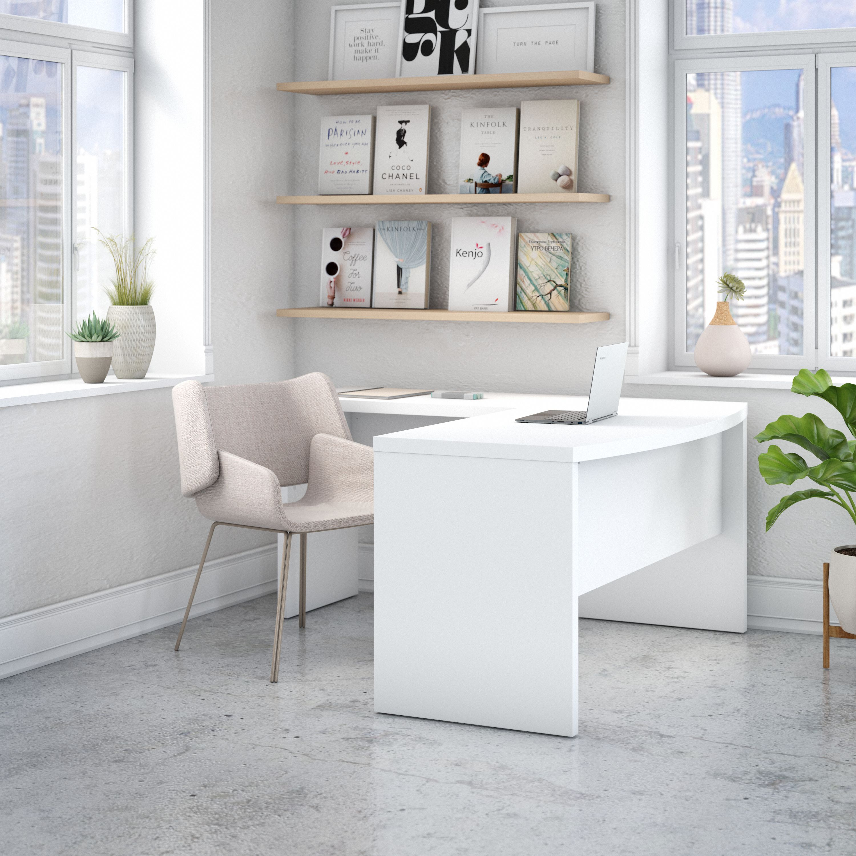 Shop Bush Business Furniture Echo L Shaped Bow Front Desk 01 ECH025PW #color_pure white