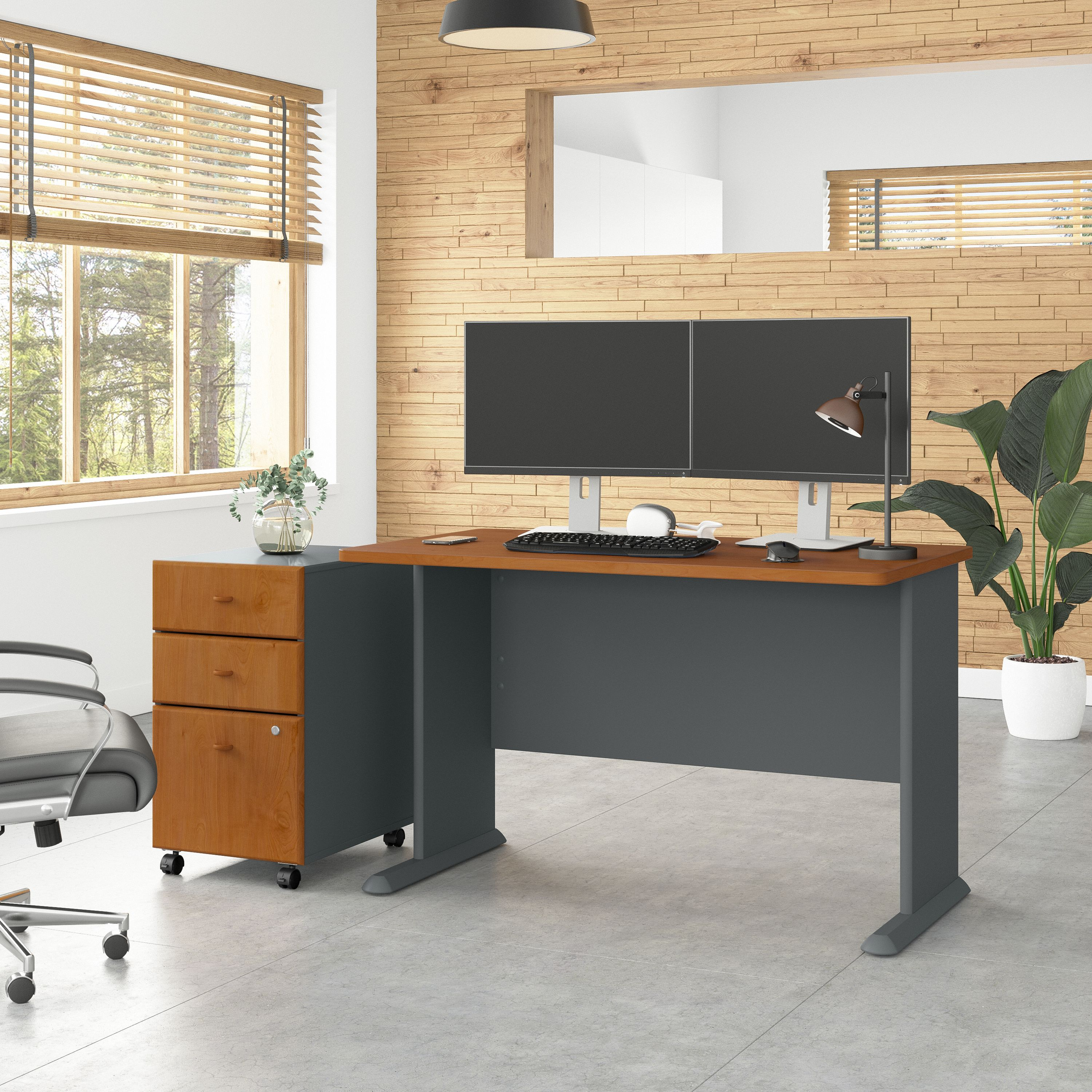 Shop Bush Business Furniture Series A 48W Desk with Mobile File Cabinet 01 SRA025NCSU #color_natural cherry/slate