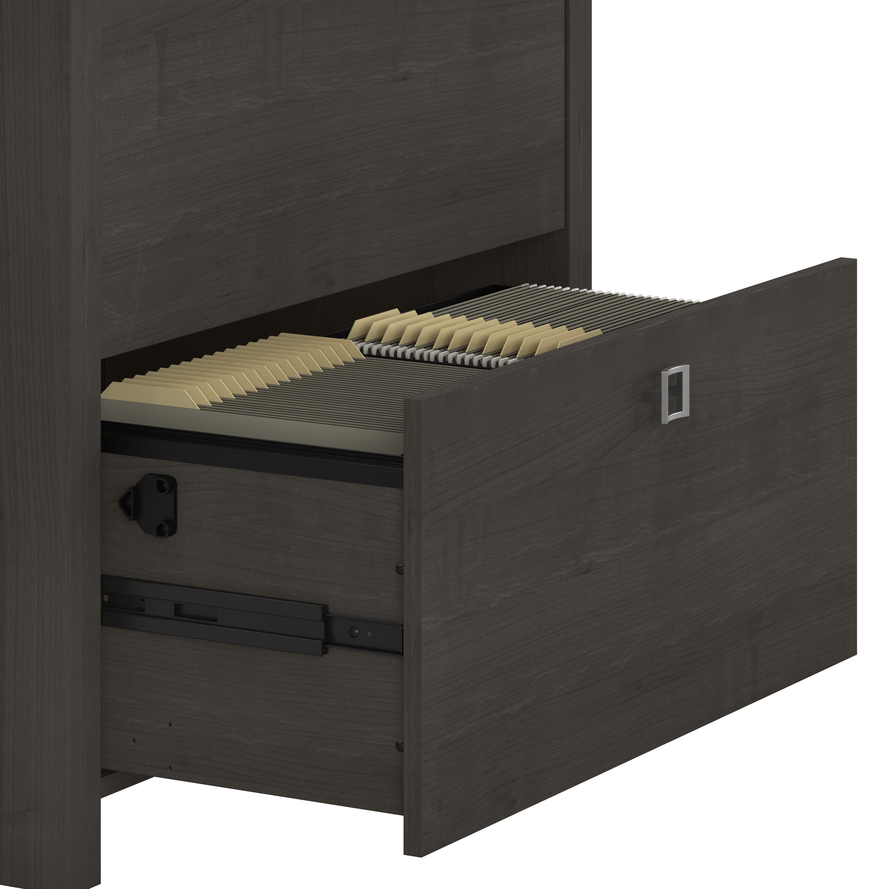 Shop Bush Business Furniture Echo 72W Bow Front Desk Set with Credenza, Hutch and Storage 04 ECH055CM #color_charcoal maple
