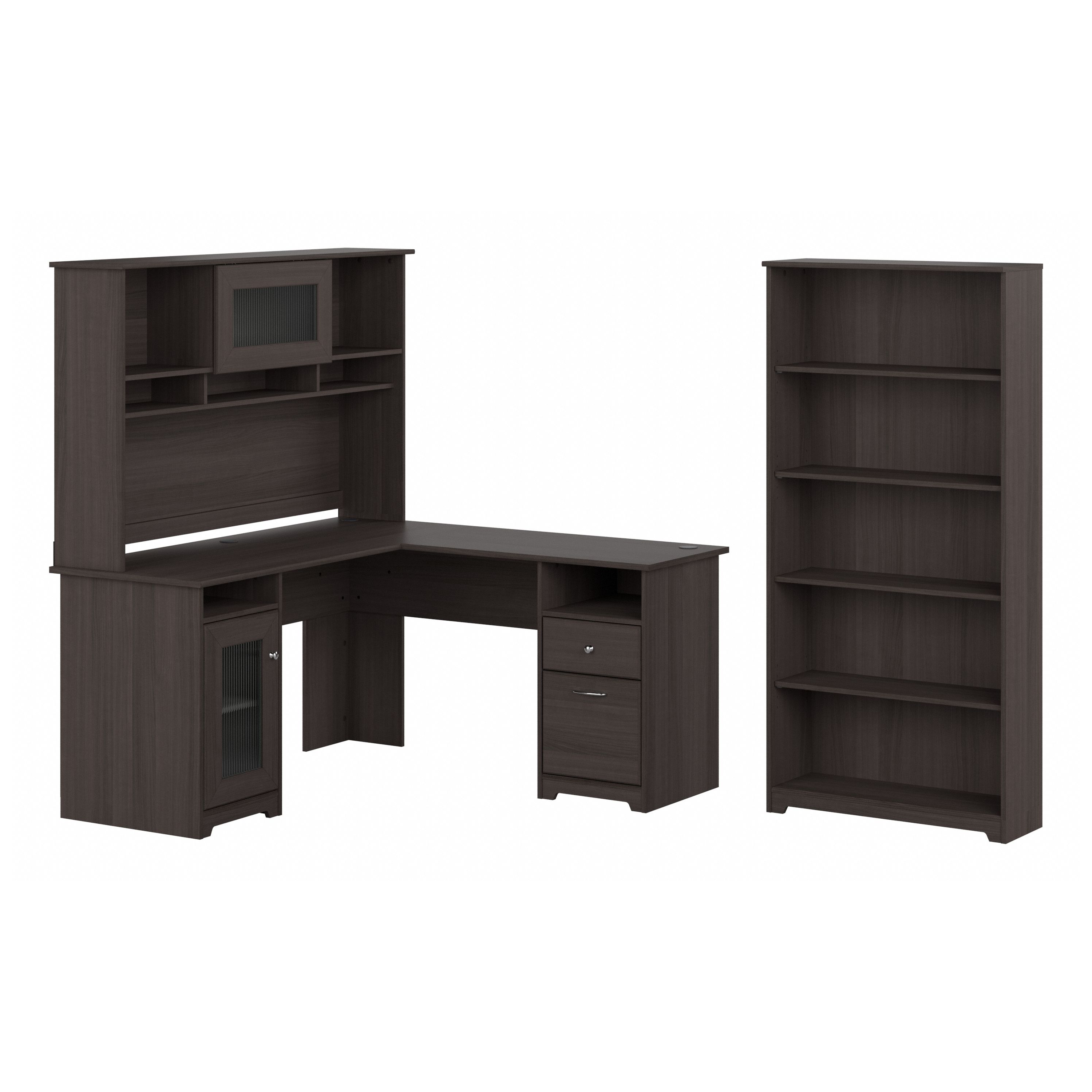 Shop Bush Furniture Cabot 60W L Shaped Computer Desk with Hutch and 5 Shelf Bookcase 02 CAB011HRG #color_heather gray