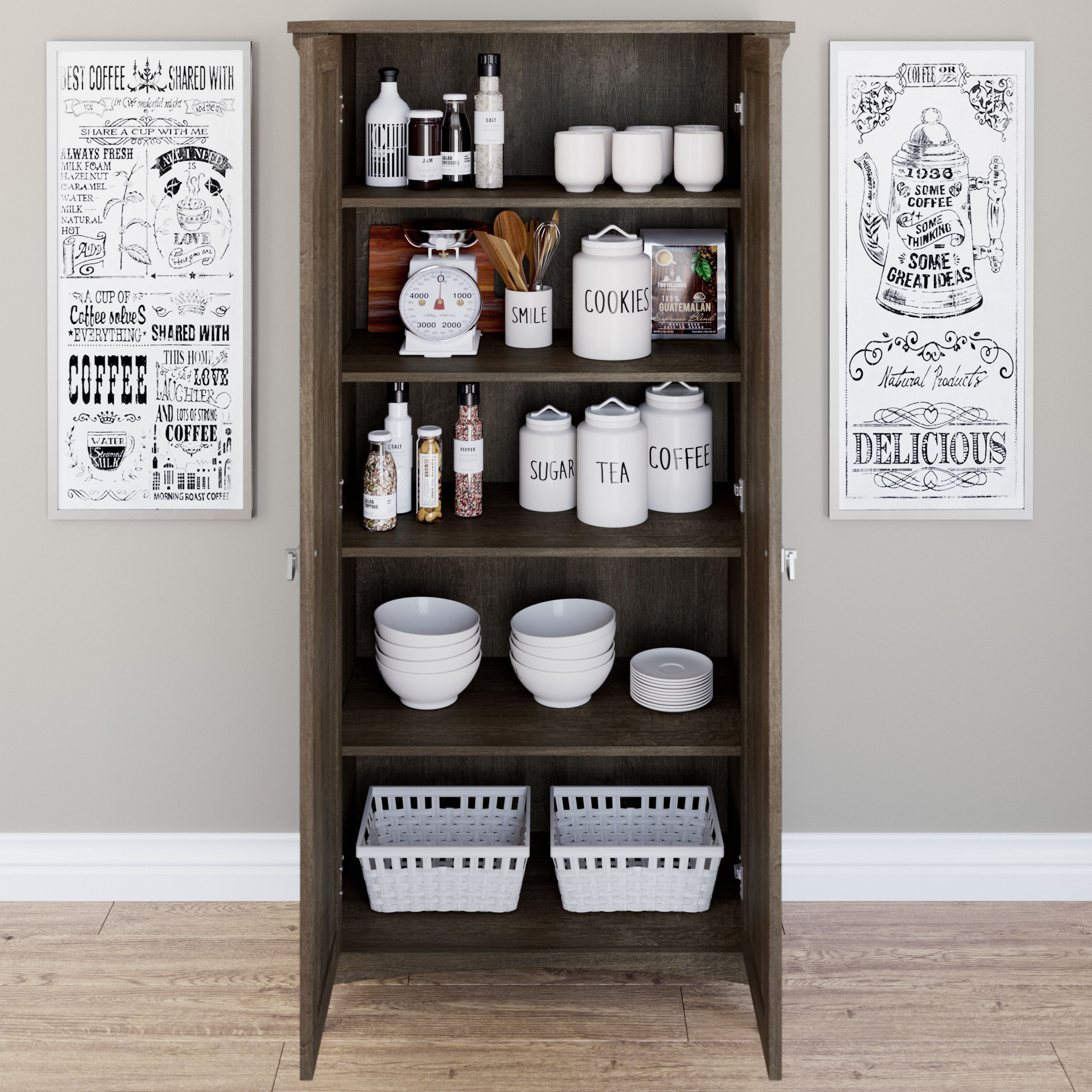 Shop Bush Furniture Salinas Kitchen Pantry Cabinet with Doors 06 SAL014ABR #color_ash brown