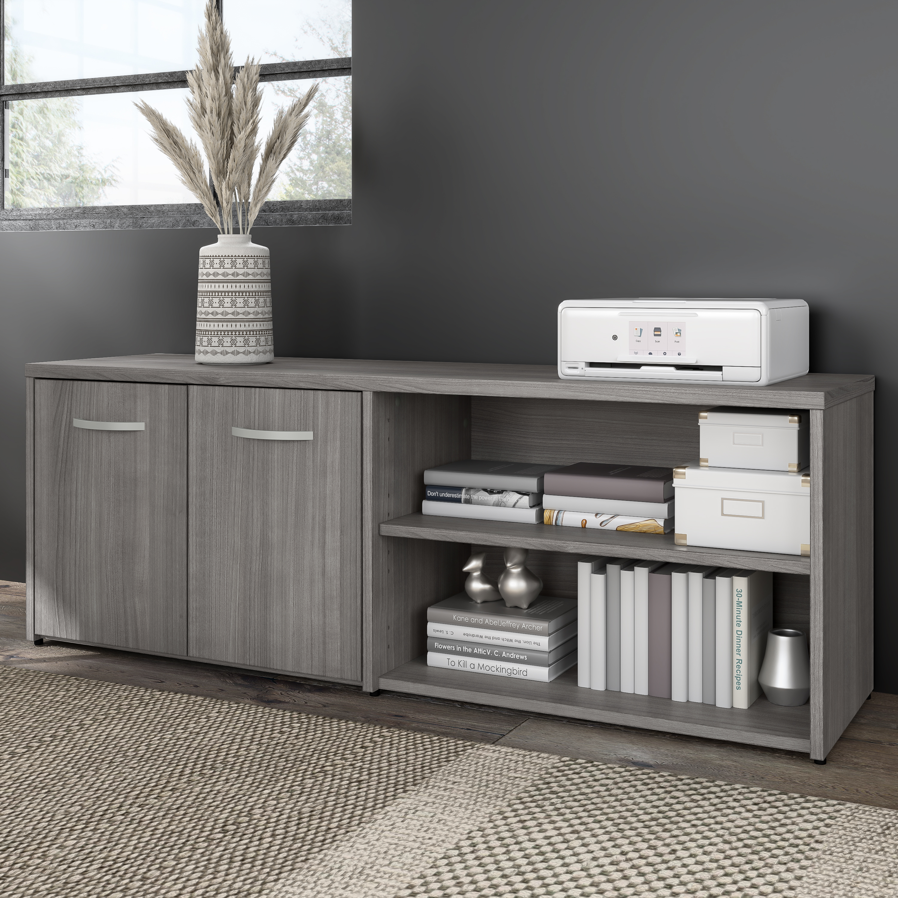 Shop Bush Business Furniture Hybrid Low Storage Cabinet with Doors and Shelves 01 HYS160PG-Z #color_platinum gray