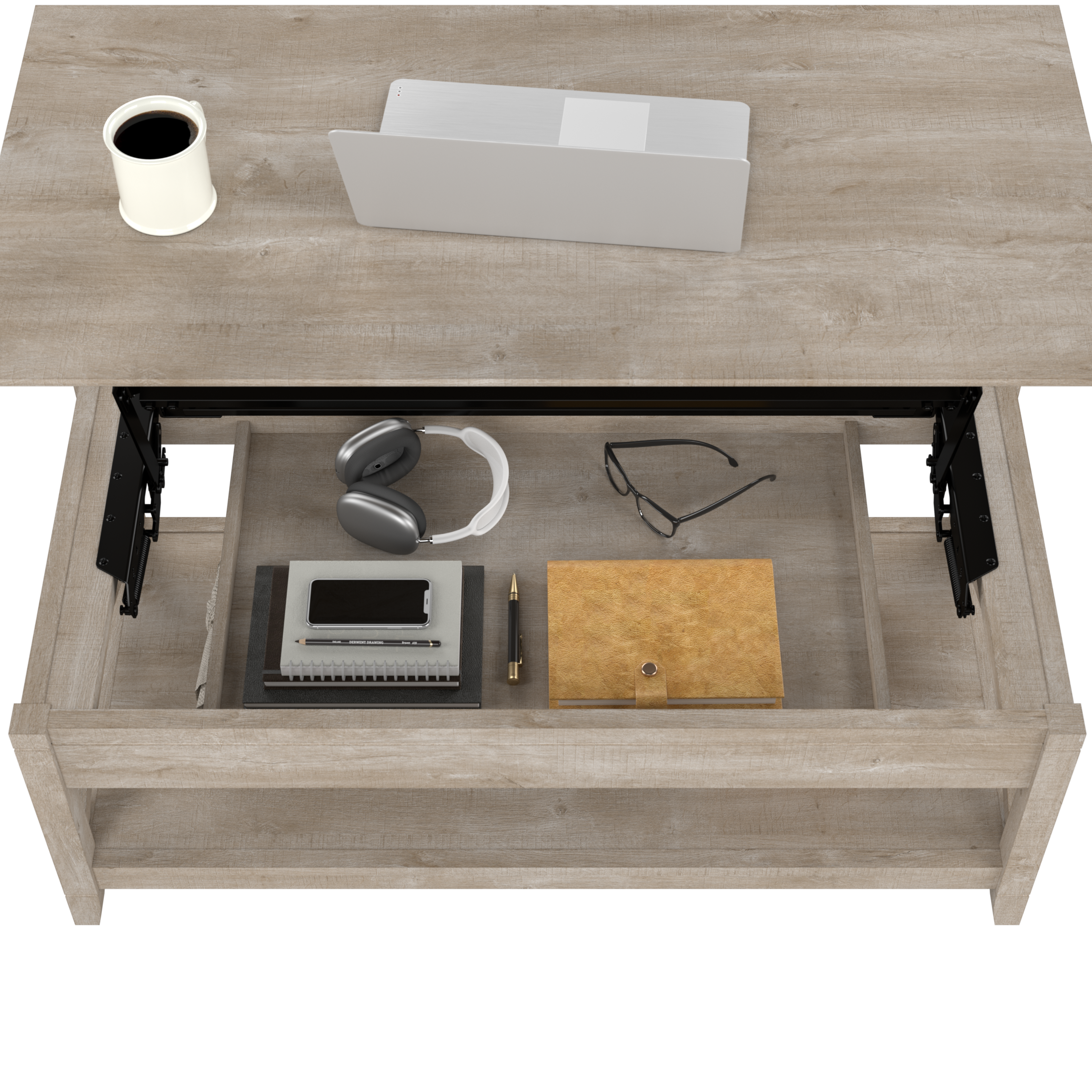Shop Bush Furniture Key West Lift Top Coffee Table Desk with Storage 03 KWT348WG-03 #color_washed gray