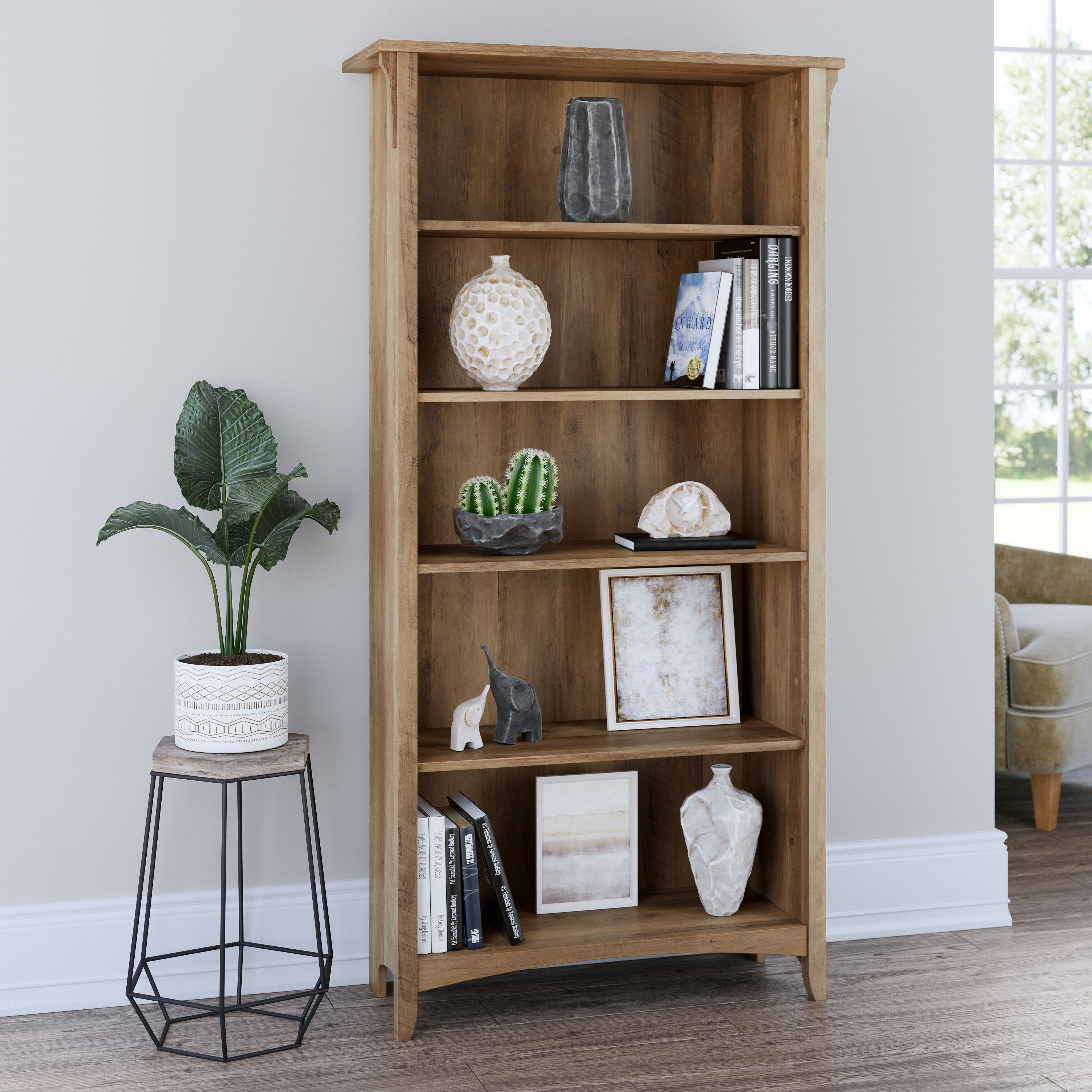 Shop Bush Furniture Salinas Tall 5 Shelf Bookcase 01 SAB132RCP-03 #color_reclaimed pine