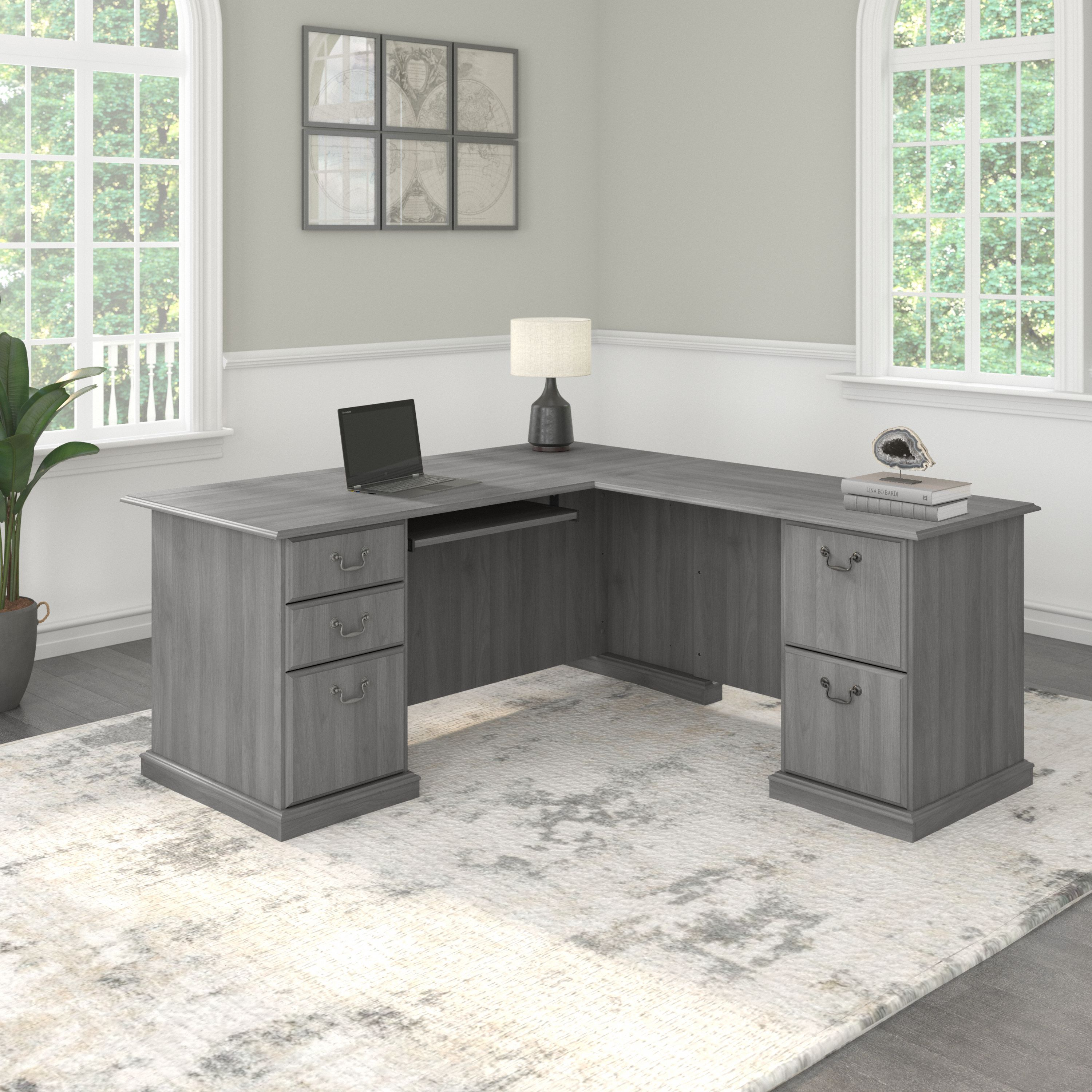 Shop Bush Furniture Saratoga L Shaped Computer Desk with Drawers 01 EX45870-03K #color_modern gray