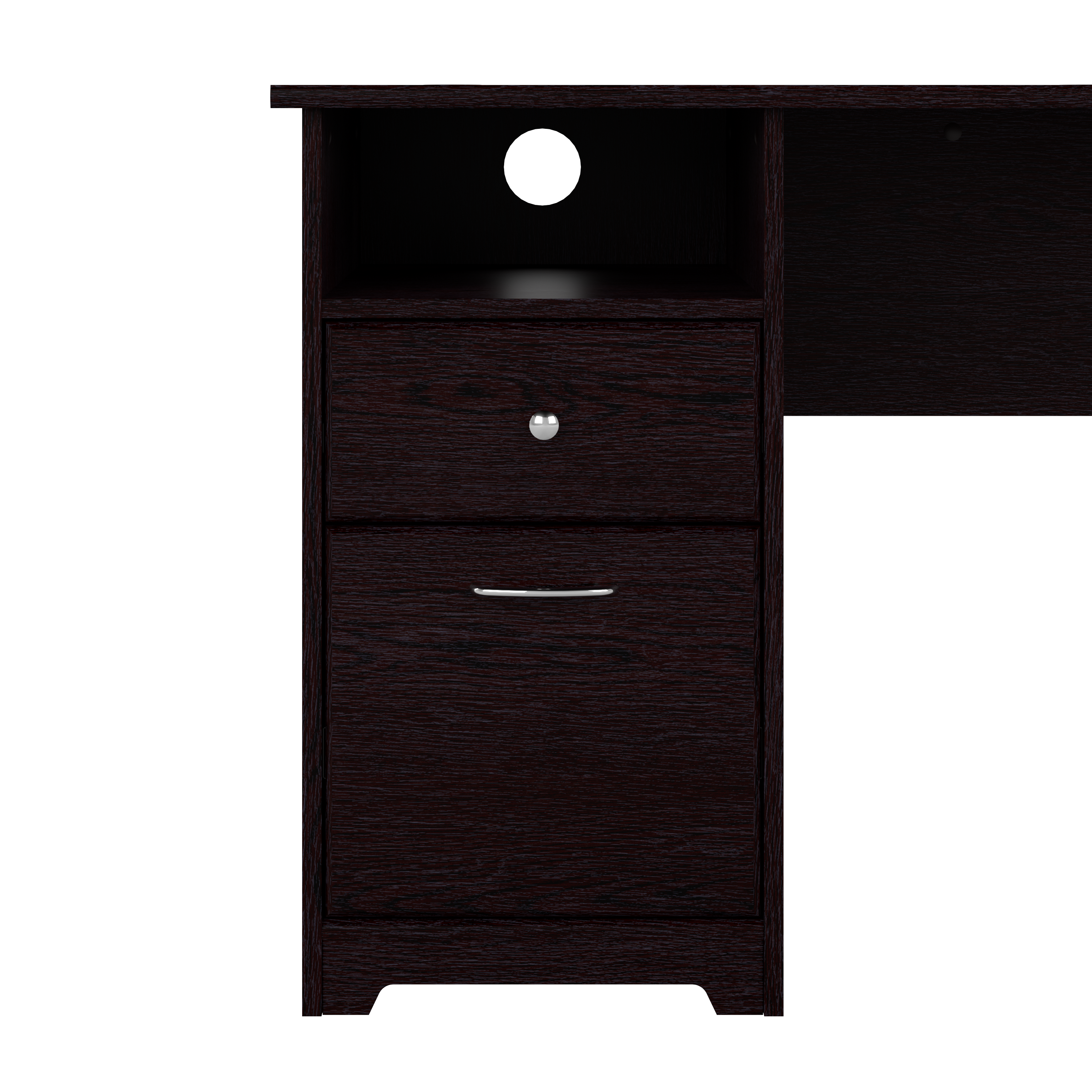 Shop Bush Furniture Cabot 60W 3 Position Sit to Stand L Shaped Desk 05 CAB043EPO #color_espresso oak