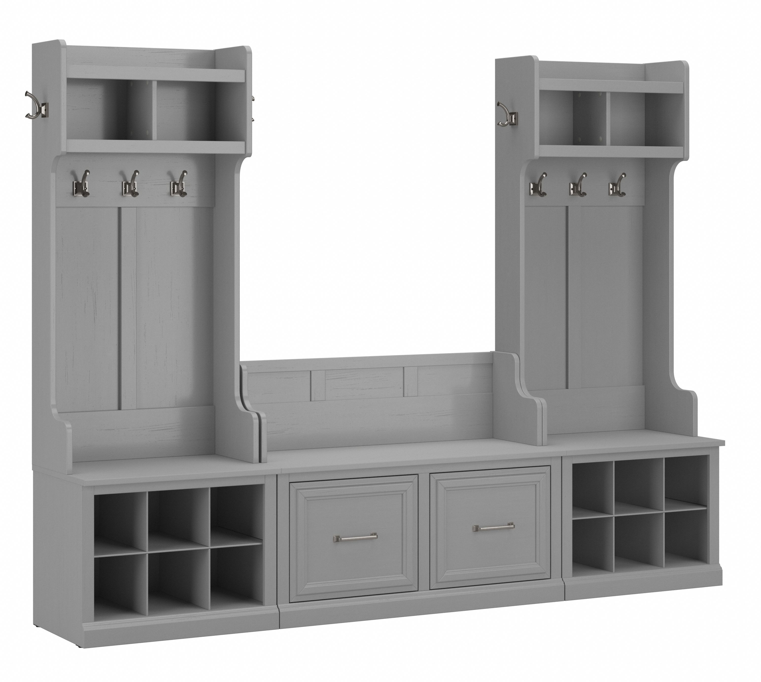 Shop Bush Furniture Woodland Entryway Storage Set with Hall Trees and Shoe Bench with Doors 02 WDL011CG #color_cape cod gray