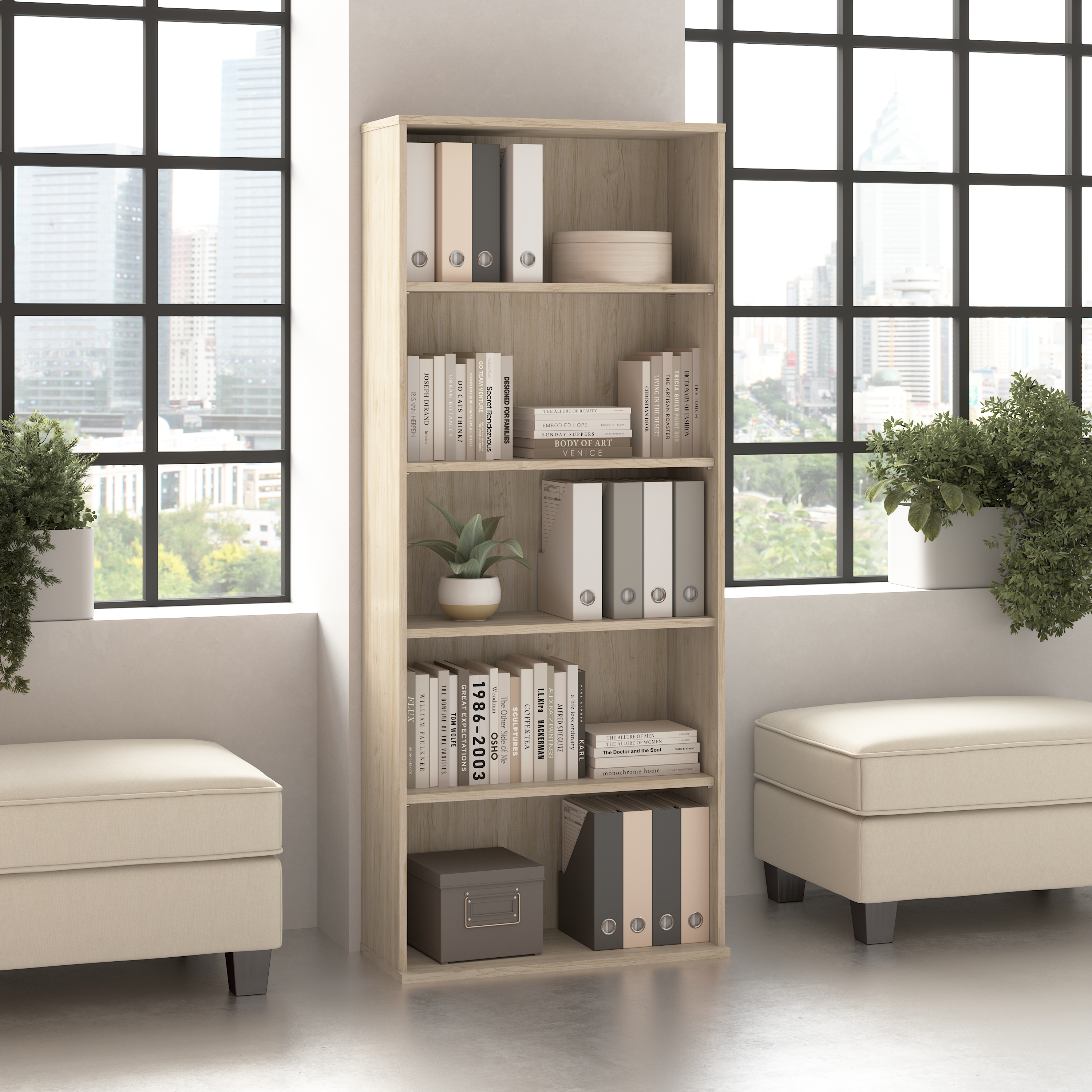 Shop Bush Business Furniture Hustle Tall 5 Shelf Bookcase 01 HUB230NE #color_natural elm