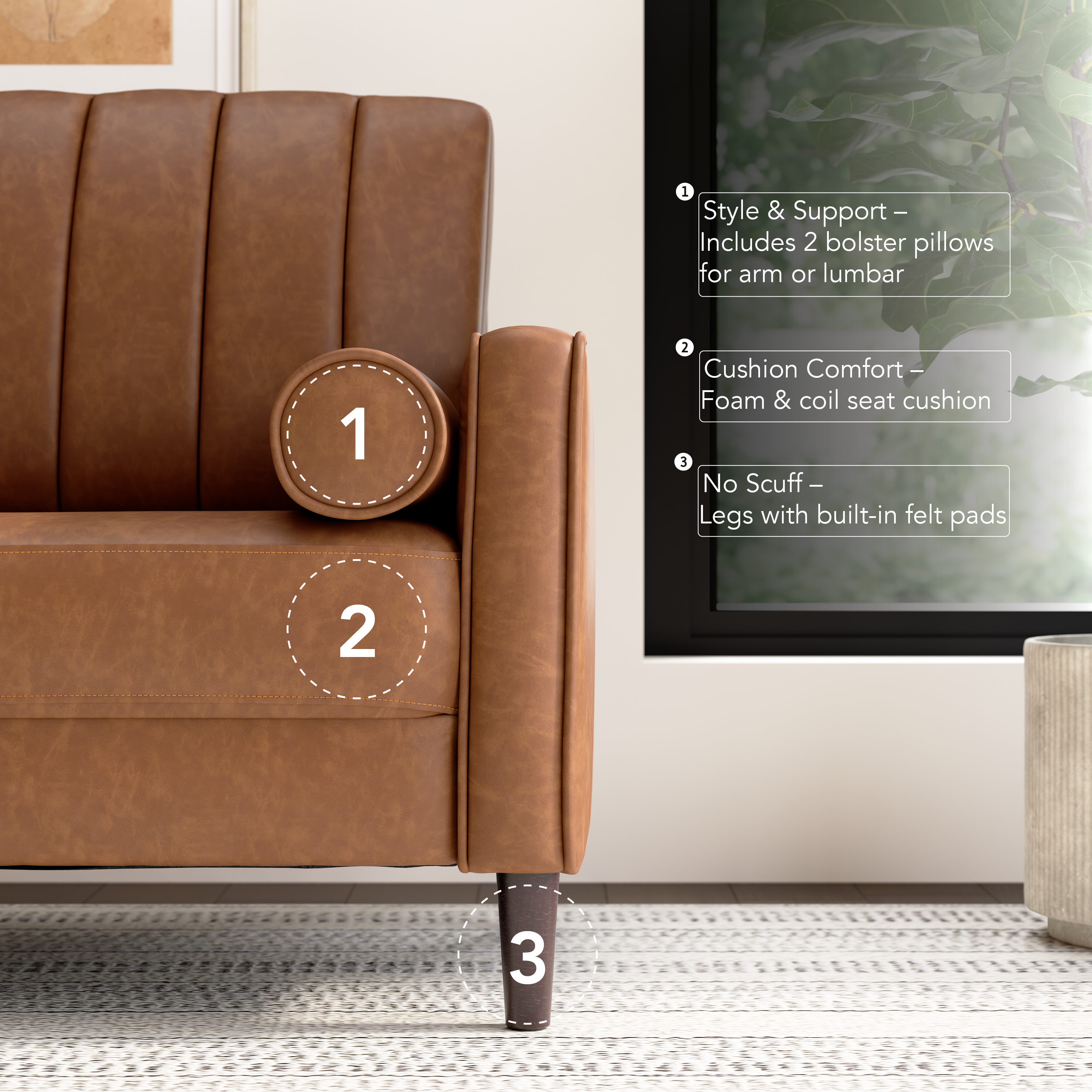 Shop Bush Home Max 77W Sofa MXJ177BCL-03 3 #color_buffed camel leather