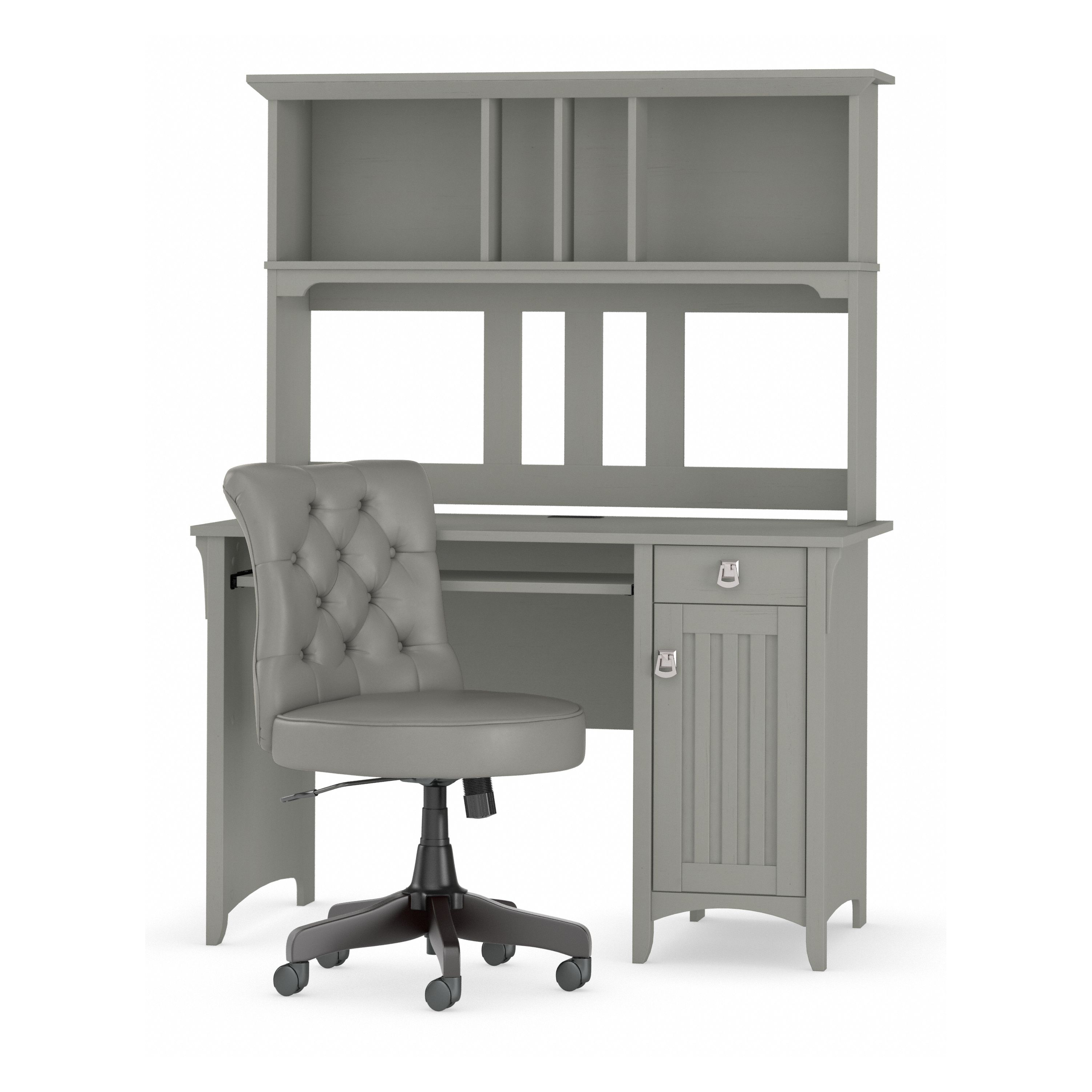 Shop Bush Furniture Salinas 48W Computer Desk with Hutch and Mid Back Tufted Office Chair 02 SAL012CG #color_cape cod gray