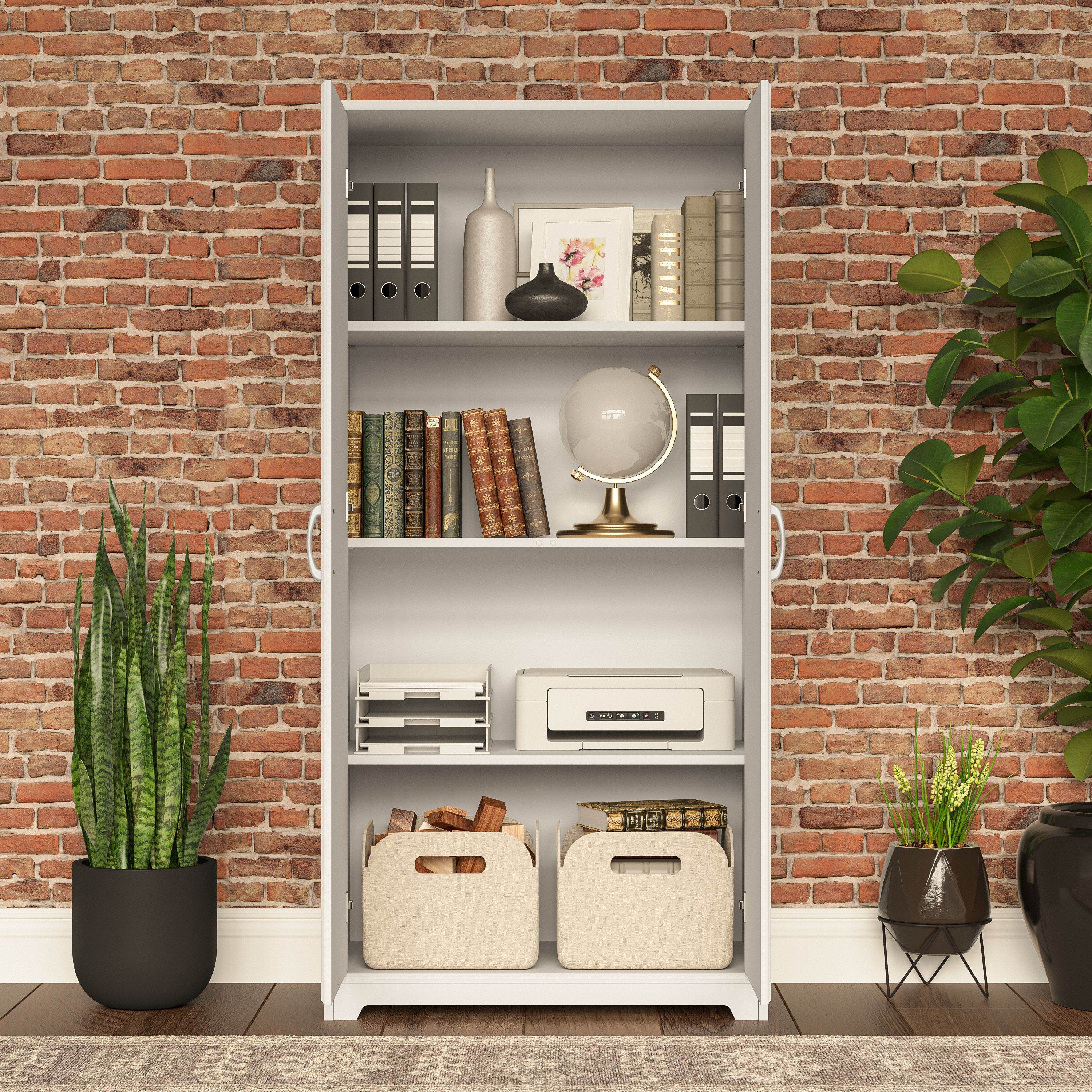 Shop Bush Furniture Cabot Tall Storage Cabinet with Doors 06 WC31999 #color_white
