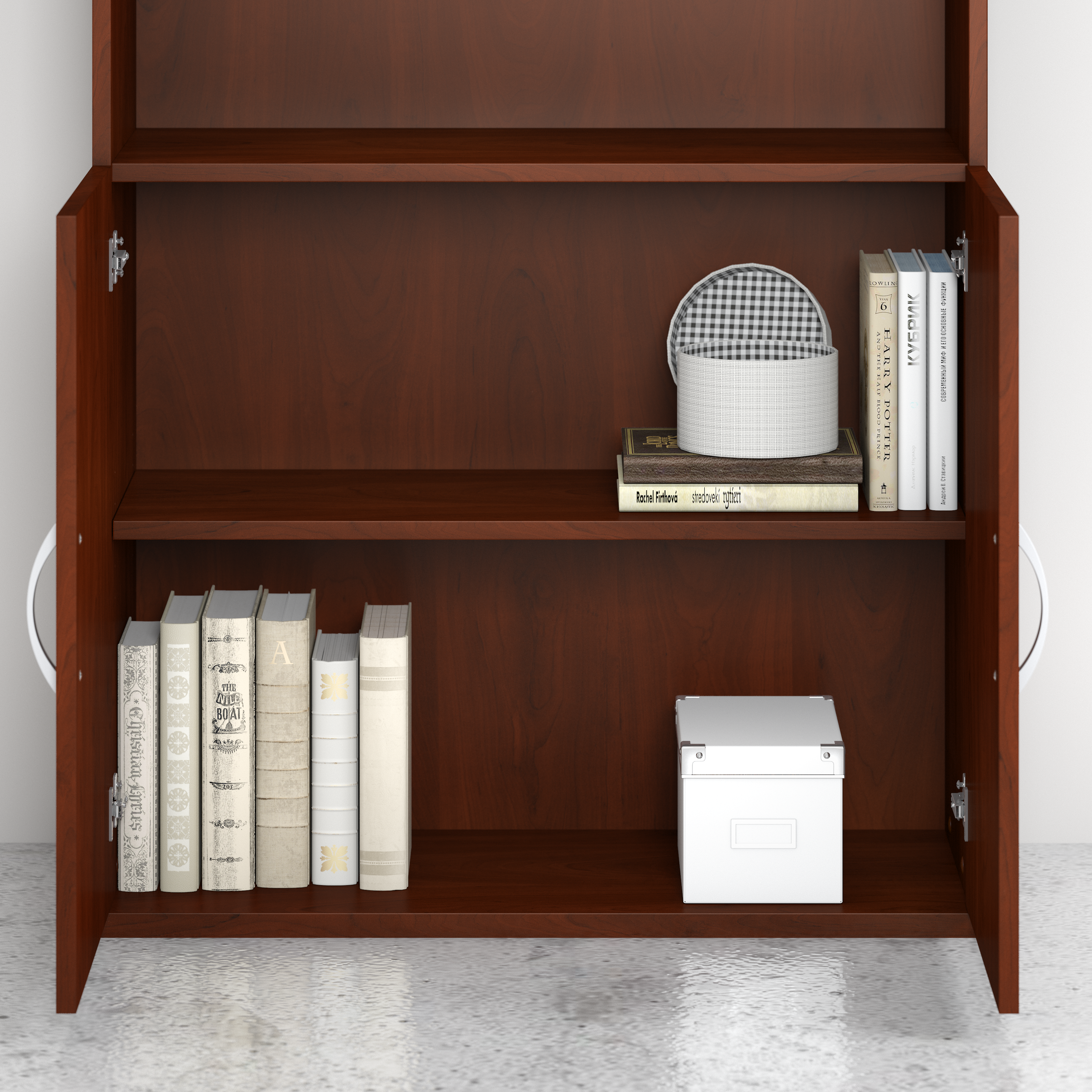 Shop Bush Business Furniture Studio C Tall 5 Shelf Bookcase with Doors 03 STC015HC #color_hansen cherry